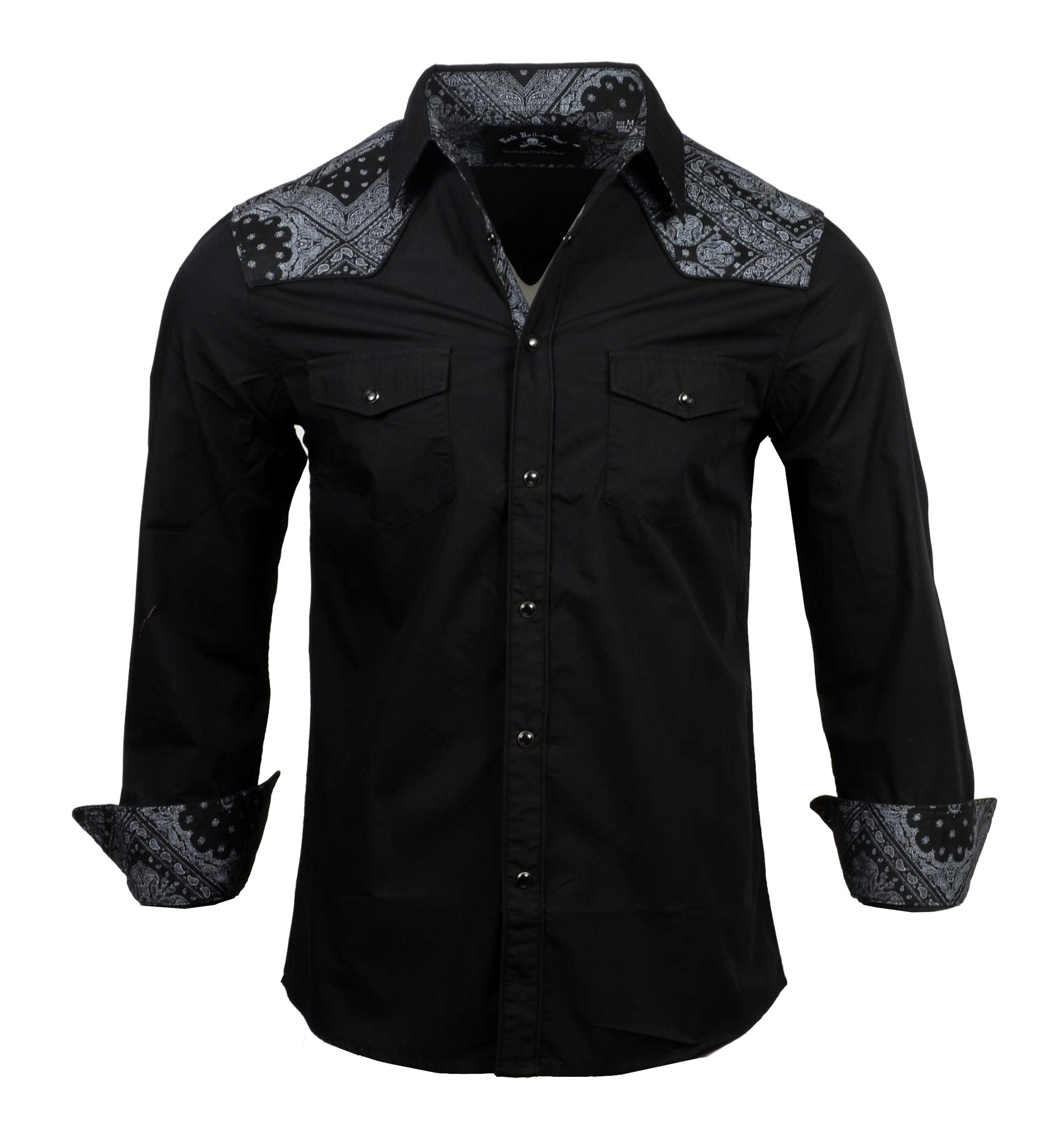 Rock Roll n Soul Men's Western-Inspired 'Otherside' Bandana-Trim Long Sleeve Button-Up Shirt 790 - Stylish Casual Western Shirt for Men, Perfect for Country Concerts, Rodeos and Outdoor Adventures