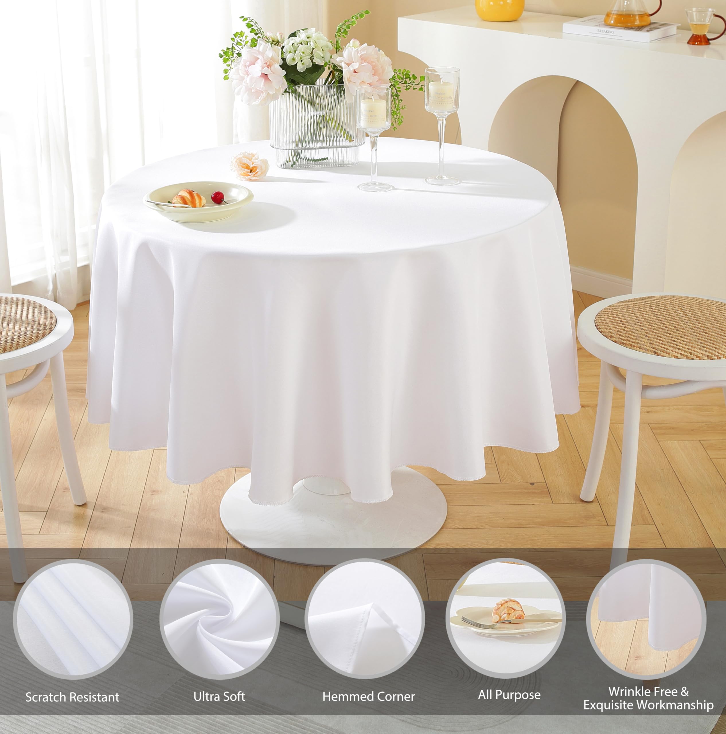 10 Pack 90 Inch Round White Tablecloth - Premium Polyester Washable Table Cover for Home, Party, Wedding & Restaurant Use - Perfect for Banquets, Catering Events and Holiday Decorations