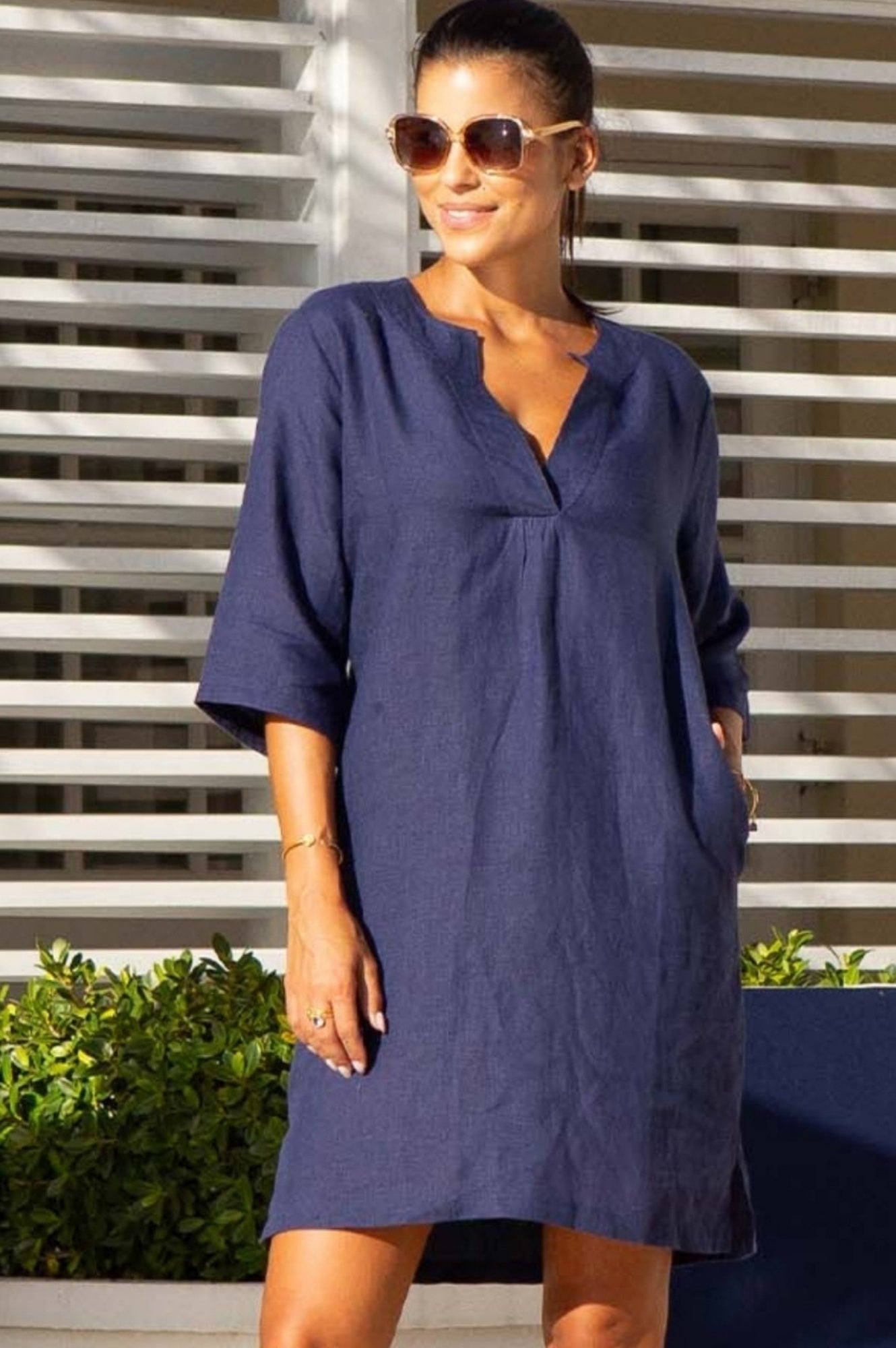Calvi Linen Dress for Women - Navy Blue Summer Beach Dress | Perfect for Vacation, Beach Outings & Casual Wear