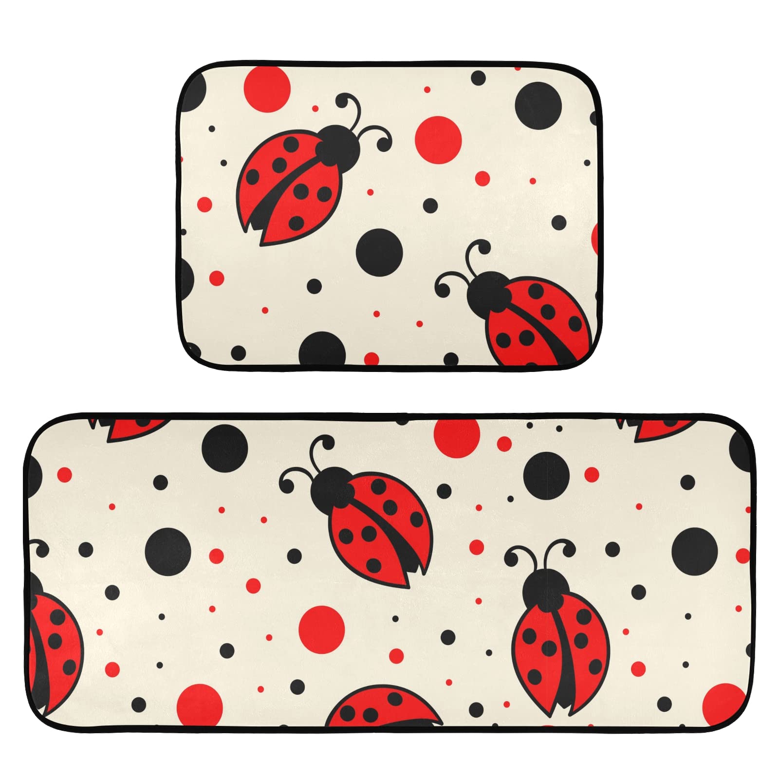 Ladybugs Kitchen Mat Set - Non-Slip Anti-Fatigue Rugs for Comfortable Standing in Home & Kitchen Decor