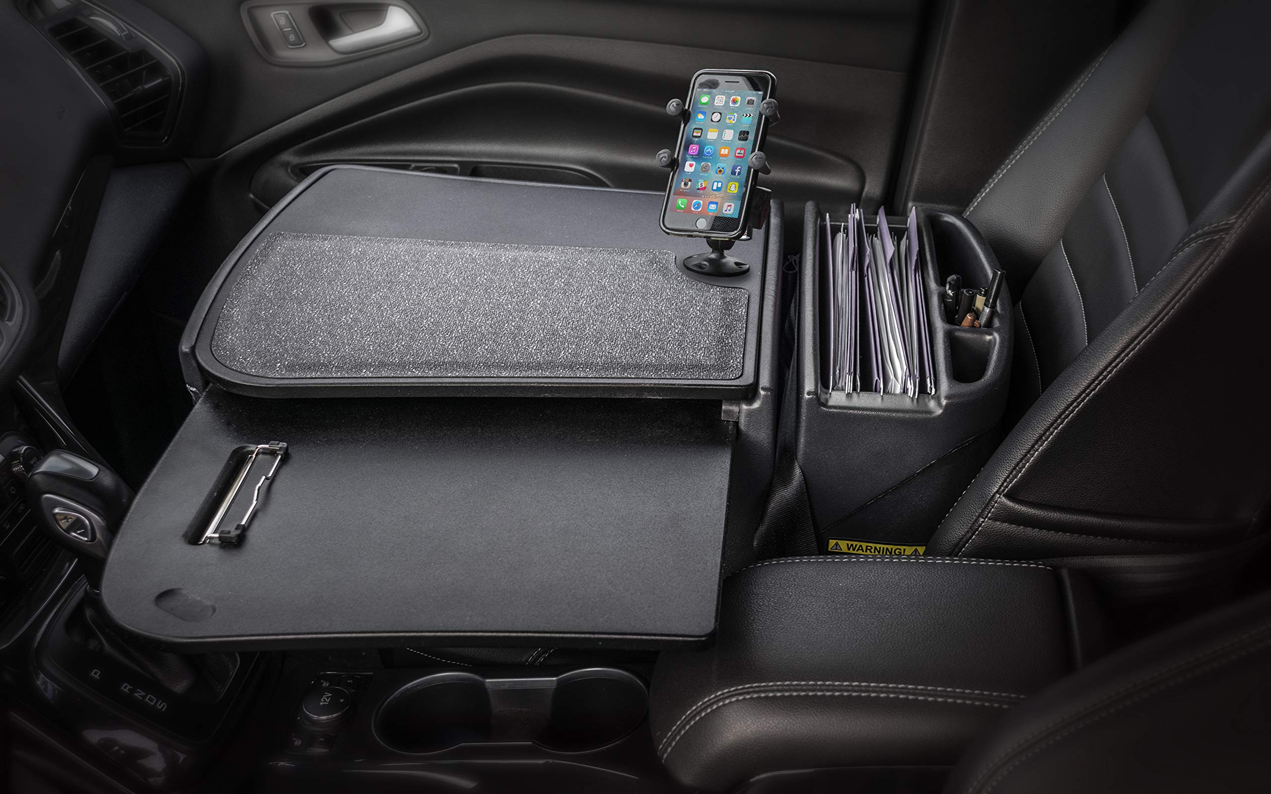 AutoExec AUE10453 GripMaster Car Desk - Black Finish with Adjustable Phone Mount for Laptops & Tablets | Perfect for Remote Work, Road Trips & Business Travel
