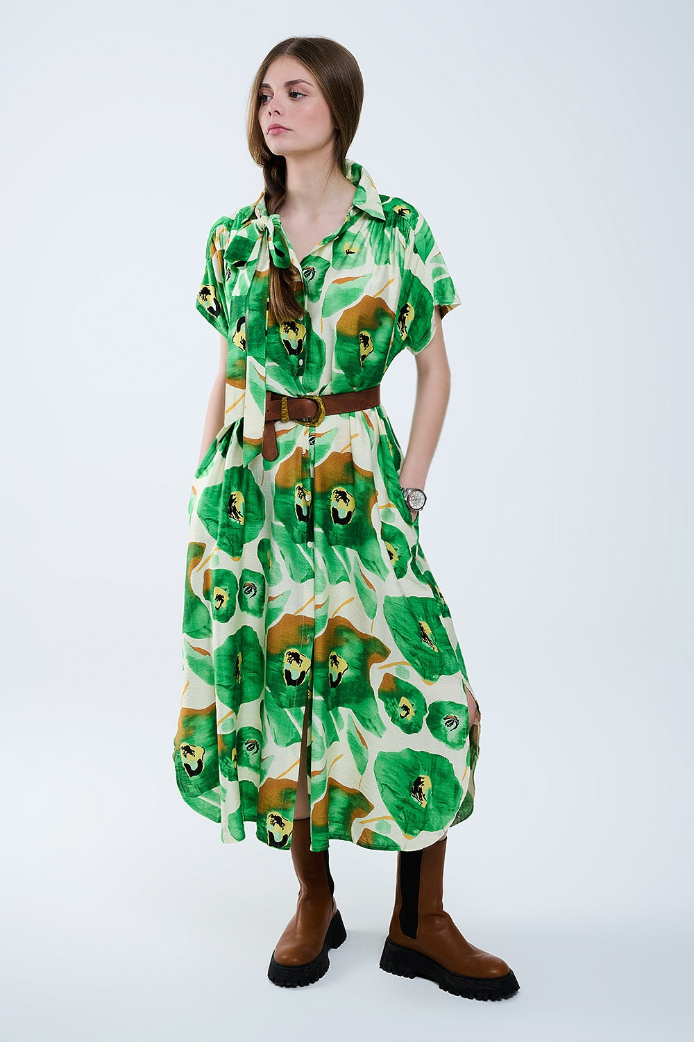 Floral Bliss Robe in Warm Green Tones - Soft & Comfortable Loungewear for Spa, Yoga, and Relaxation at Home