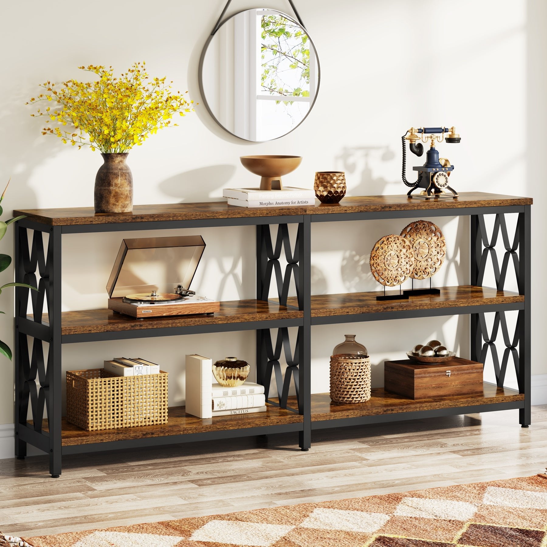 3-Tier Industrial Console Table - 70.9