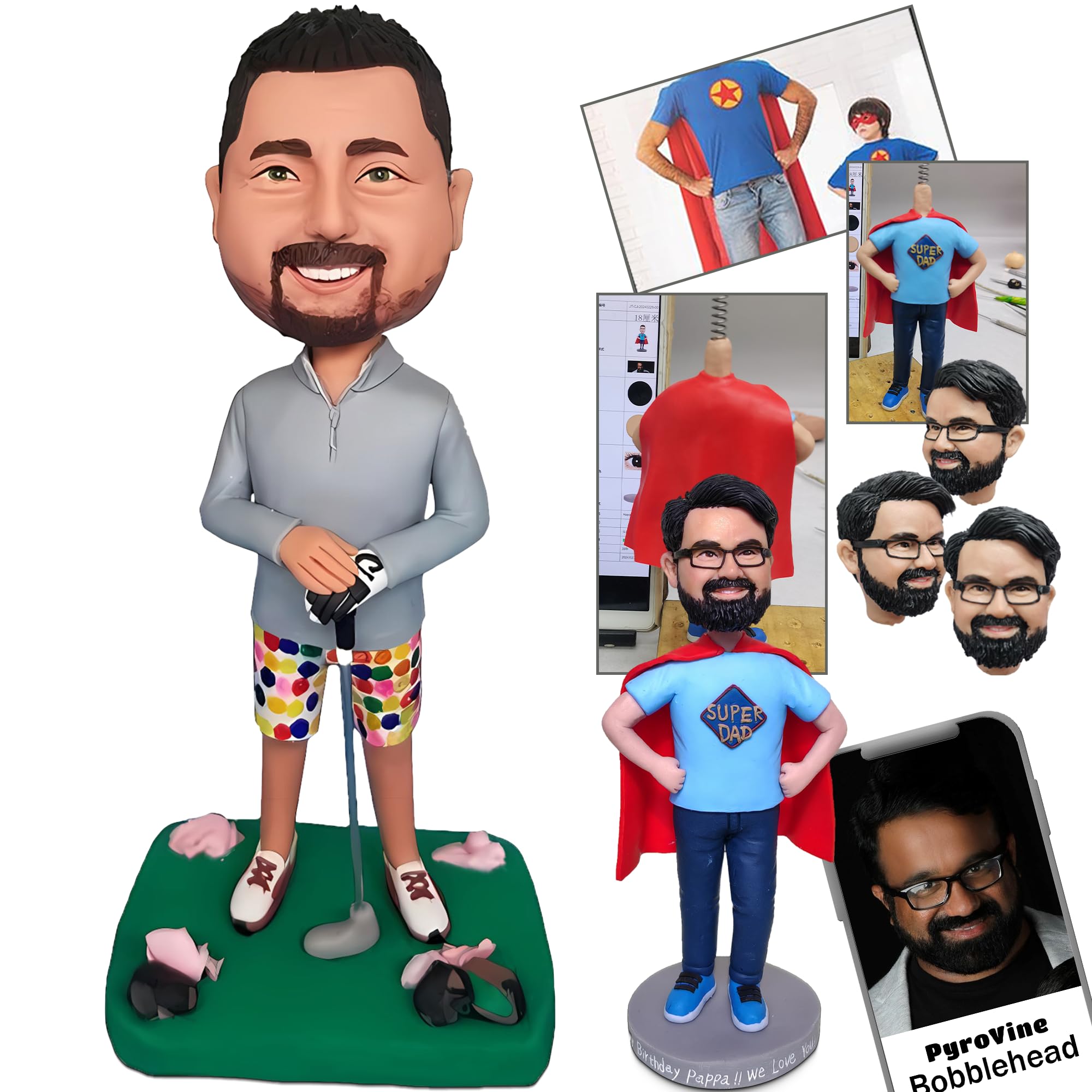 Custom Golfer Bobbleheads - Personalized Handcrafted Golf Player Figurines with Floral Shorts | Unique Gift for Golf Lovers | Perfect for Birthdays, Father's Day & Office Decor