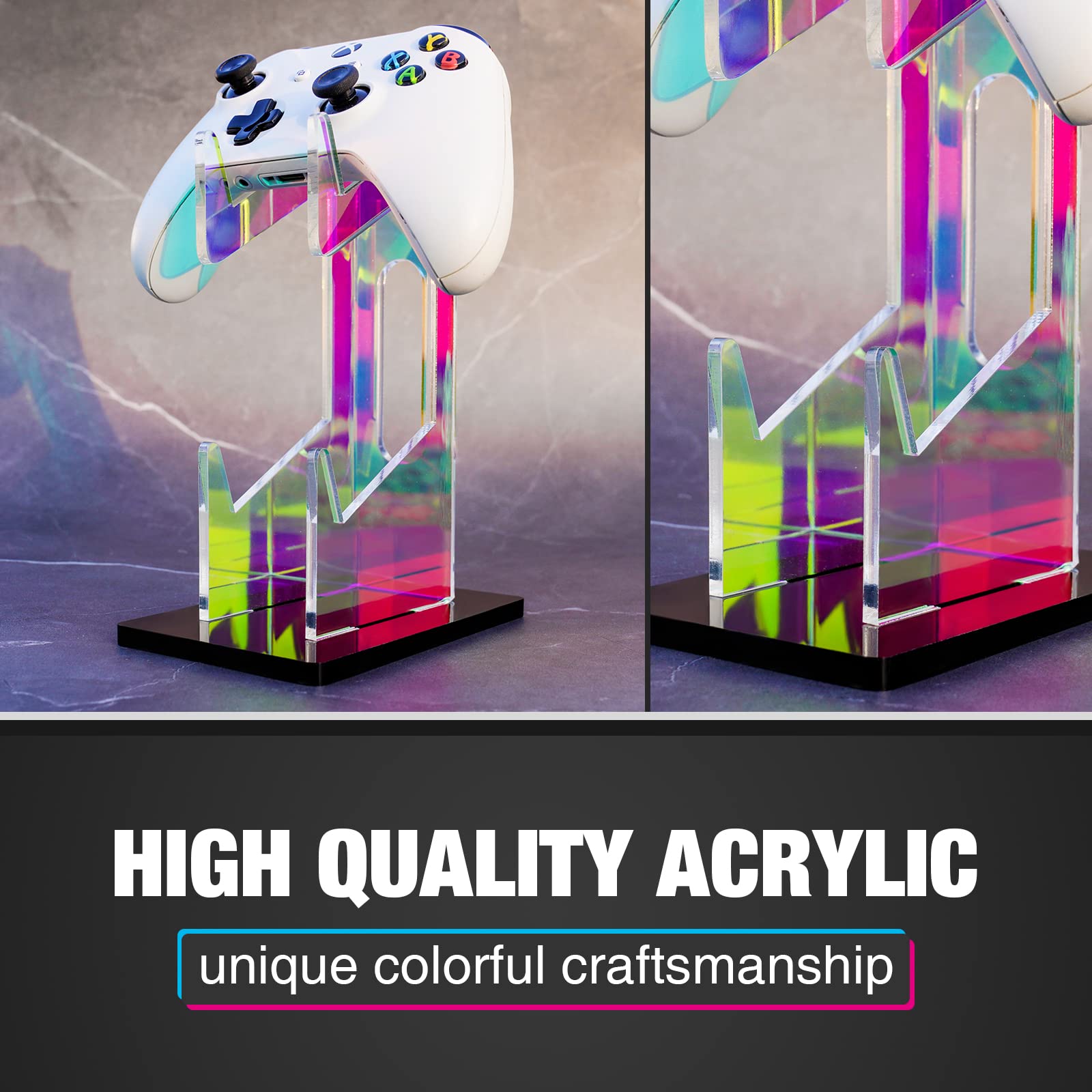 NiHome Iridescent Acrylic 2-Tier Universal Game Controller & Headset Holder Stand for PS5, Xbox ONE, Switch - Colorful Gaming Accessories with Anti-Slip Base | Perfect for Gaming Setup, Desk Organization & Displaying Controllers