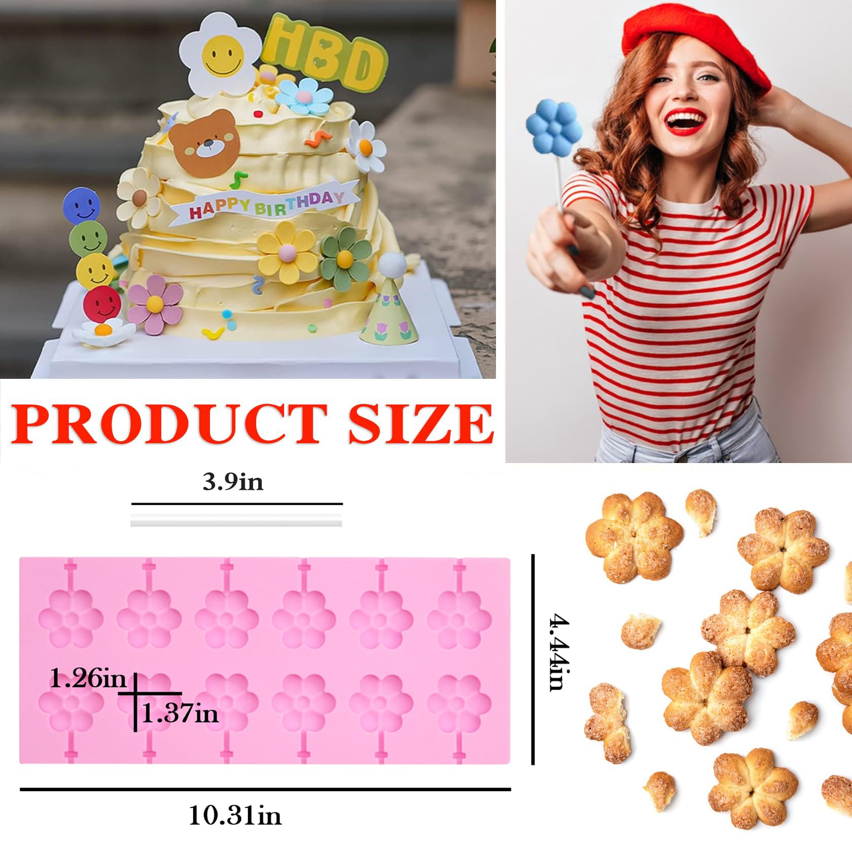 12-Cavity Flower Silicone Lollipop Molds - 8 Large Round Sucker Molds for Chocolate & Hard Candy Making - Includes 20 Sucker Sticks - Perfect for DIY Candy, Party Favors & Home Baking Projects
