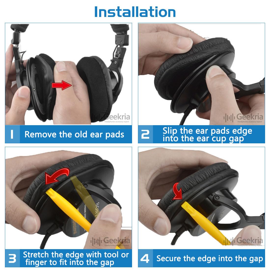 Geekria QuickFit Replacement Ear Pads for Sony MDR-7506, MDR-V6, MDR-CD900ST Headphones - Premium Memory Foam Ear Cushions & Earpads (Black) - Perfect for Studio Recording, DJing, Gaming & Travel Comfort