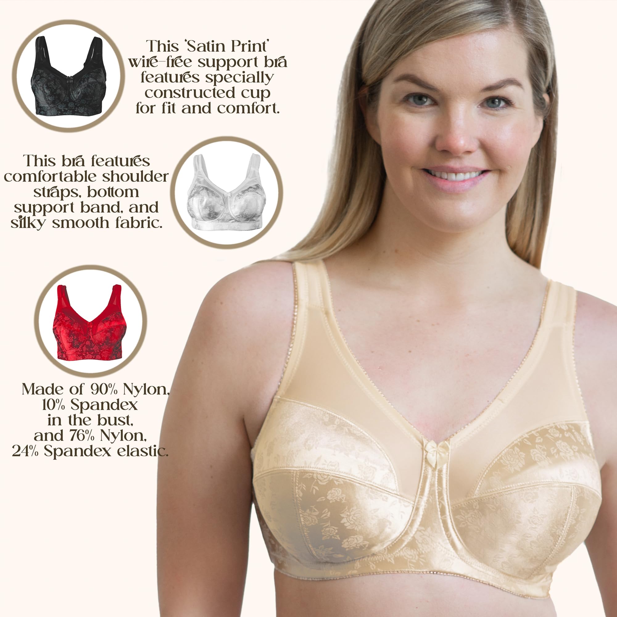Full Figure Wireless Seamed Cup Bra for Women - Comfortable Support & Lift for Everyday Wear, Workout & Lounge