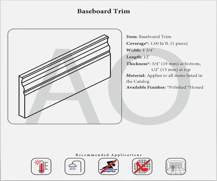 Premium White Marble Baseboard Molding - Classic Oriental Design for Home & Office Decoration - Perfect for Living Rooms, Bedrooms, and Commercial Spaces