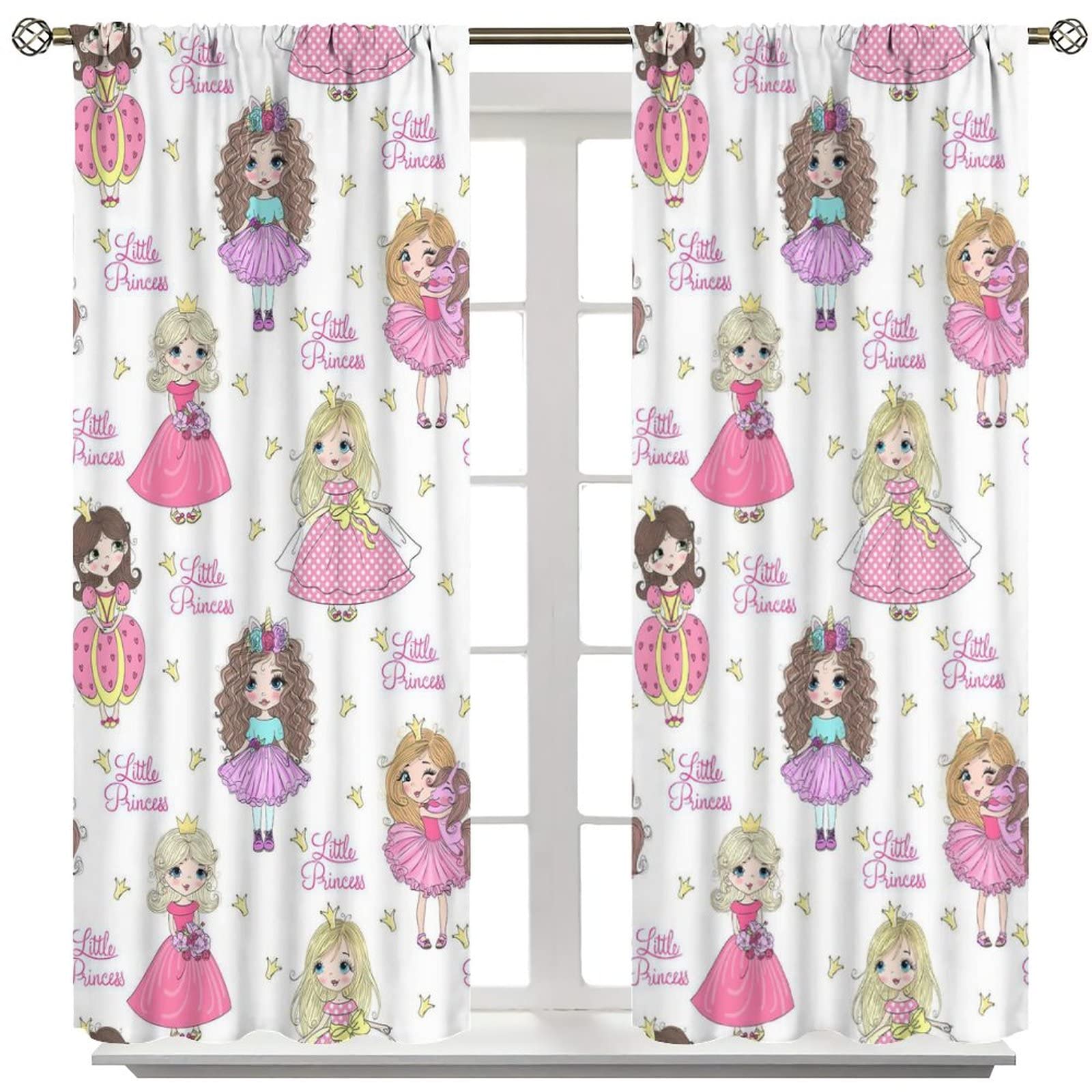 Cute Unicorn Cartoon Curtains for Girls - Princess Themed Kids Room Decor, 2 Panel Set 42x45 Inches - Perfect for Bedroom, Nursery & Playroom Decorations