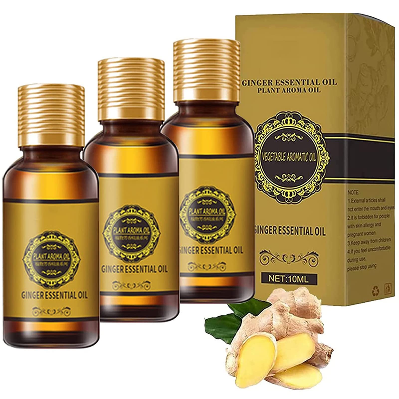 3PCS Ginger Essential Oil for Belly & Lymphatic Drainage - Pure & Natural Aromatherapy Oil for Massage, Relaxation & Wellness