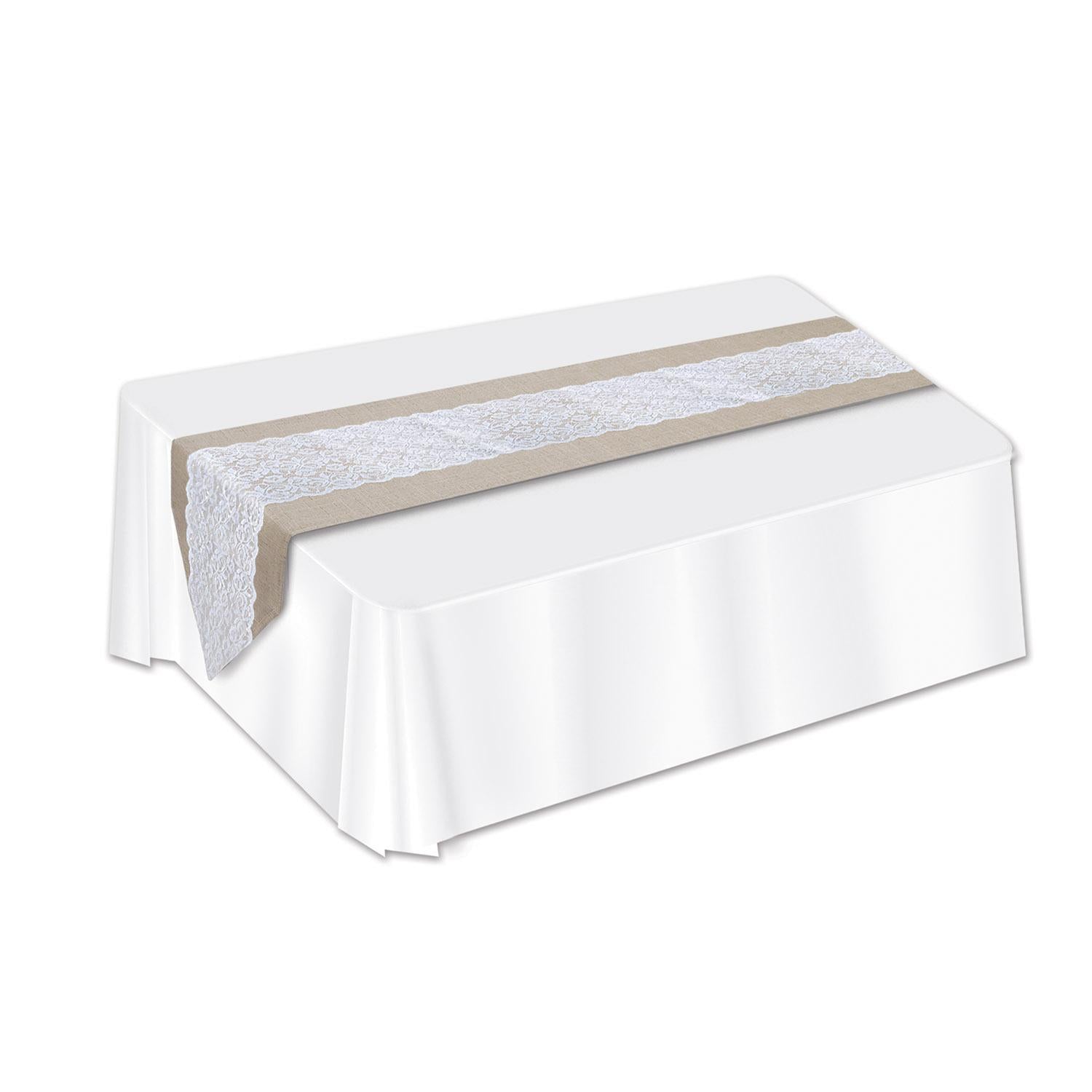 12 Pack Beistle Lace Burlap Table Runners - 72 Inch Rustic Wedding Decor, Farmhouse Party Table Cover for Thanksgiving, Christmas, and Special Events