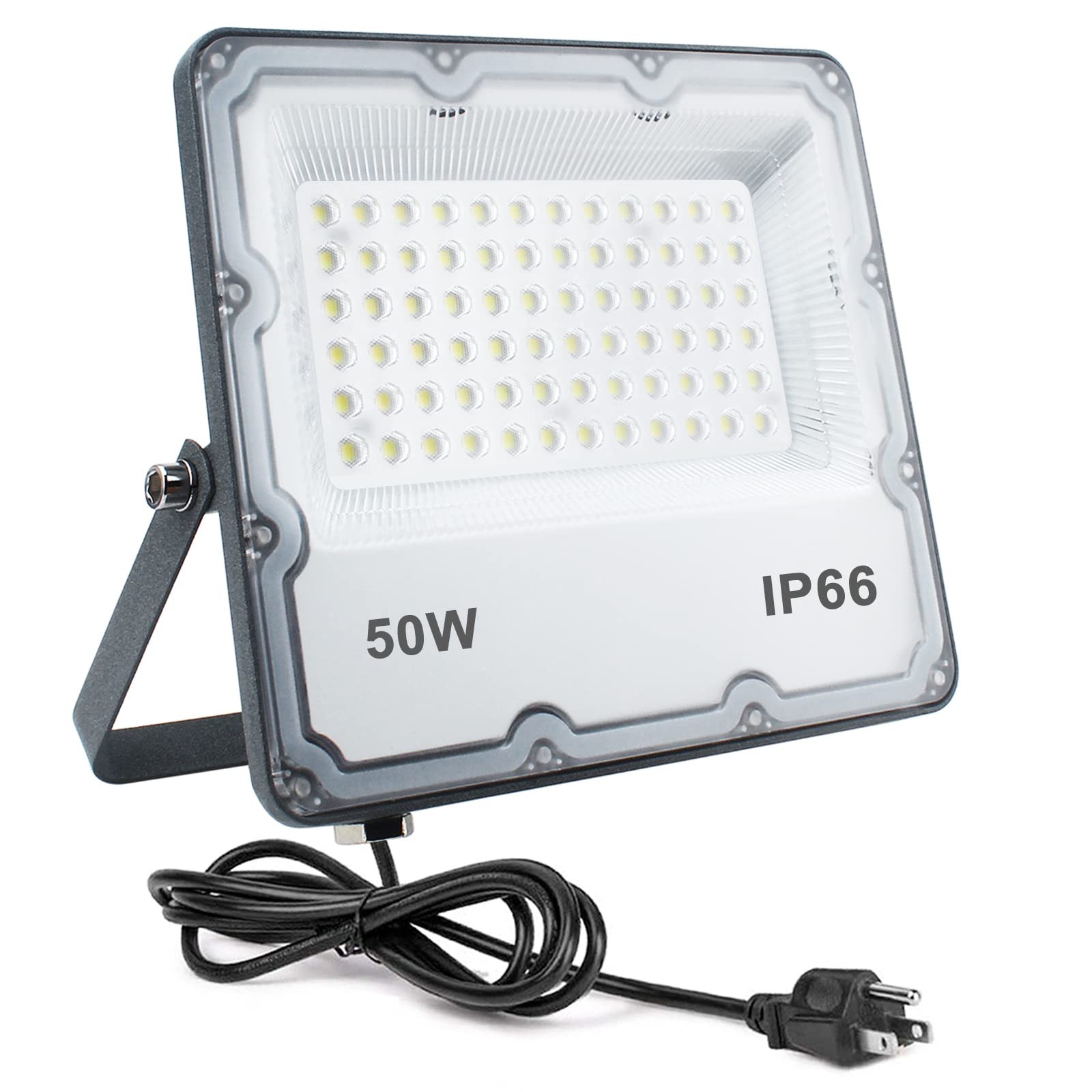 50W LED Flood Light Plug-in, 6500K White Security Light with 5000LM Brightness, IP66 Waterproof Outdoor & Indoor Wall Fixture - Perfect for Ball Grounds, Parking Lots, Pathways, Yards, and Chicken Coops - Ideal for Home Security, Landscape Lighting, and Agricultural Use