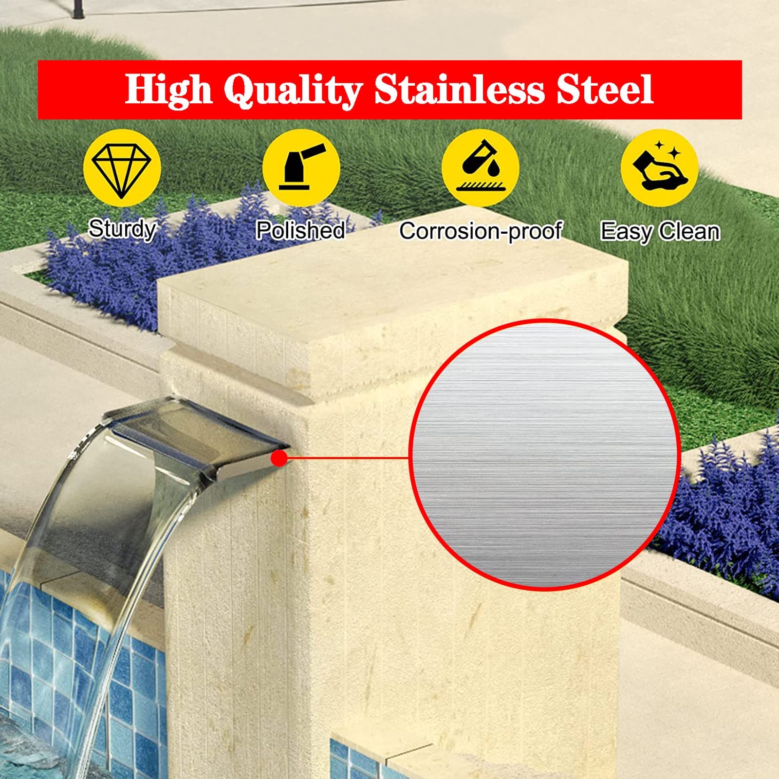 Stainless Steel Garden Waterfall Feature - 30/40/50/60cm Outdoor Water Fountain with Pond Pump | Cascading Water Blade for Patio, Yard & Landscape Decor | Perfect for Backyard, Zen Garden & Relaxation Spaces