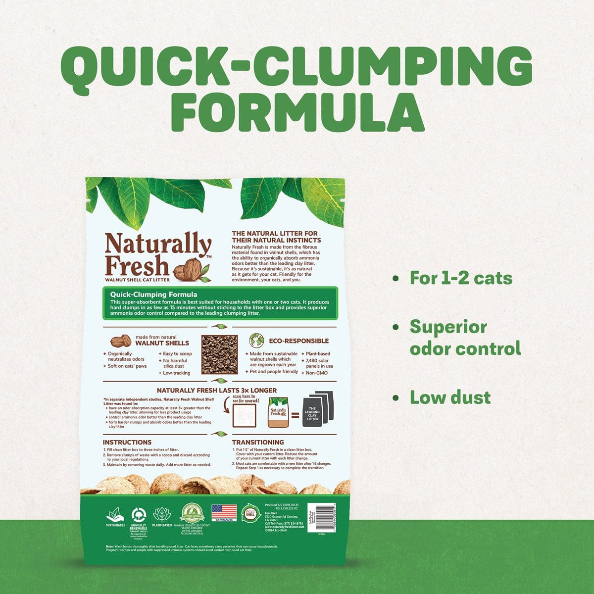 Naturally Fresh Quick Clumping Cat Litter - Odor Control & Low Dust for Multi-Cat Homes | Perfect for Indoor Litter Boxes & Small Spaces