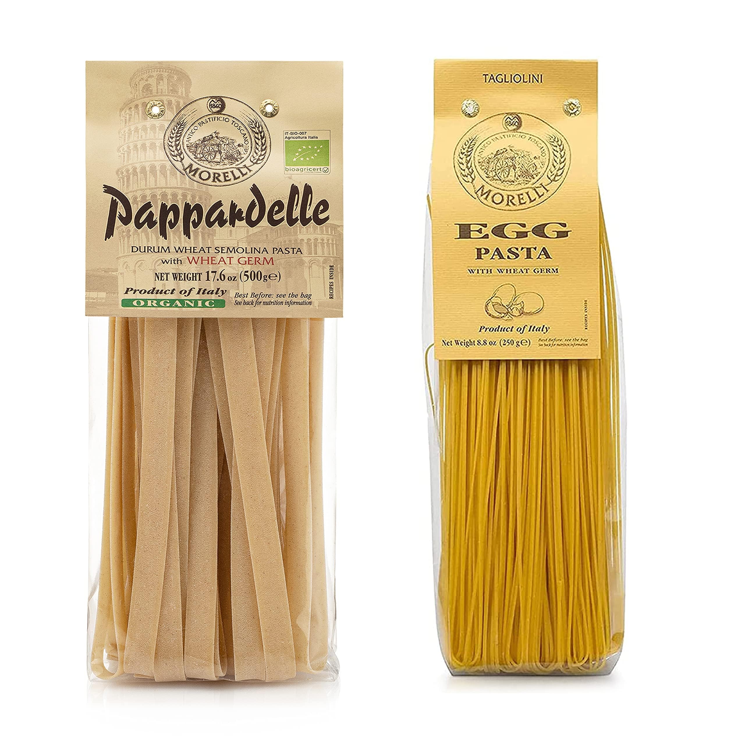 Authentic Italian Pasta Variety Pack - Morelli Pappardelle & Egg Tagliolini (17.6oz + 8.8oz) | Imported Gourmet Pasta from Italy | Perfect for Pasta Nights, Italian Dinners & Gourmet Cooking