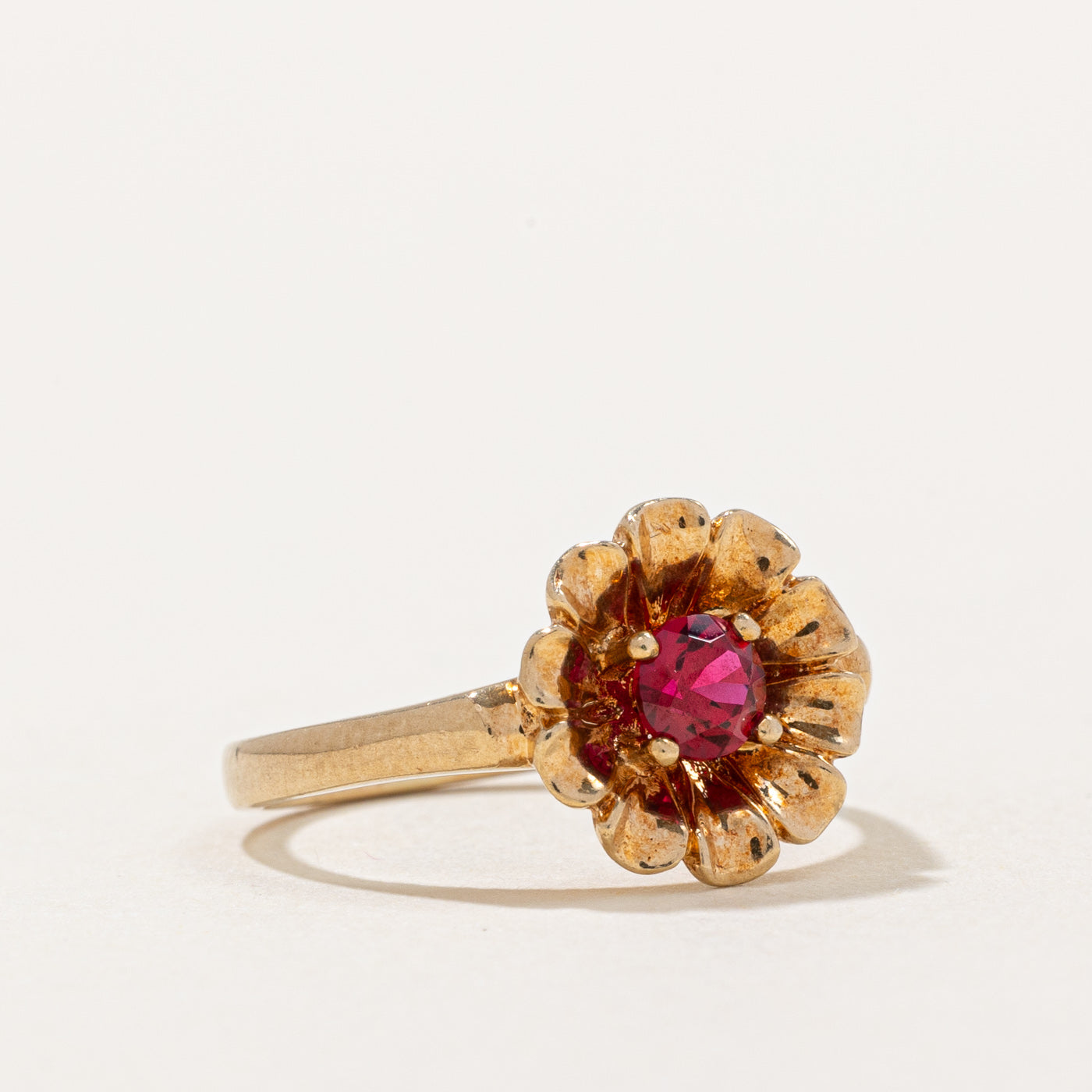 0.30ct Synthetic Ruby Flower Ring - Size 5 | Elegant Vintage Style Jewelry for Women | Perfect Gift for Anniversary, Birthday & Valentine's Day
