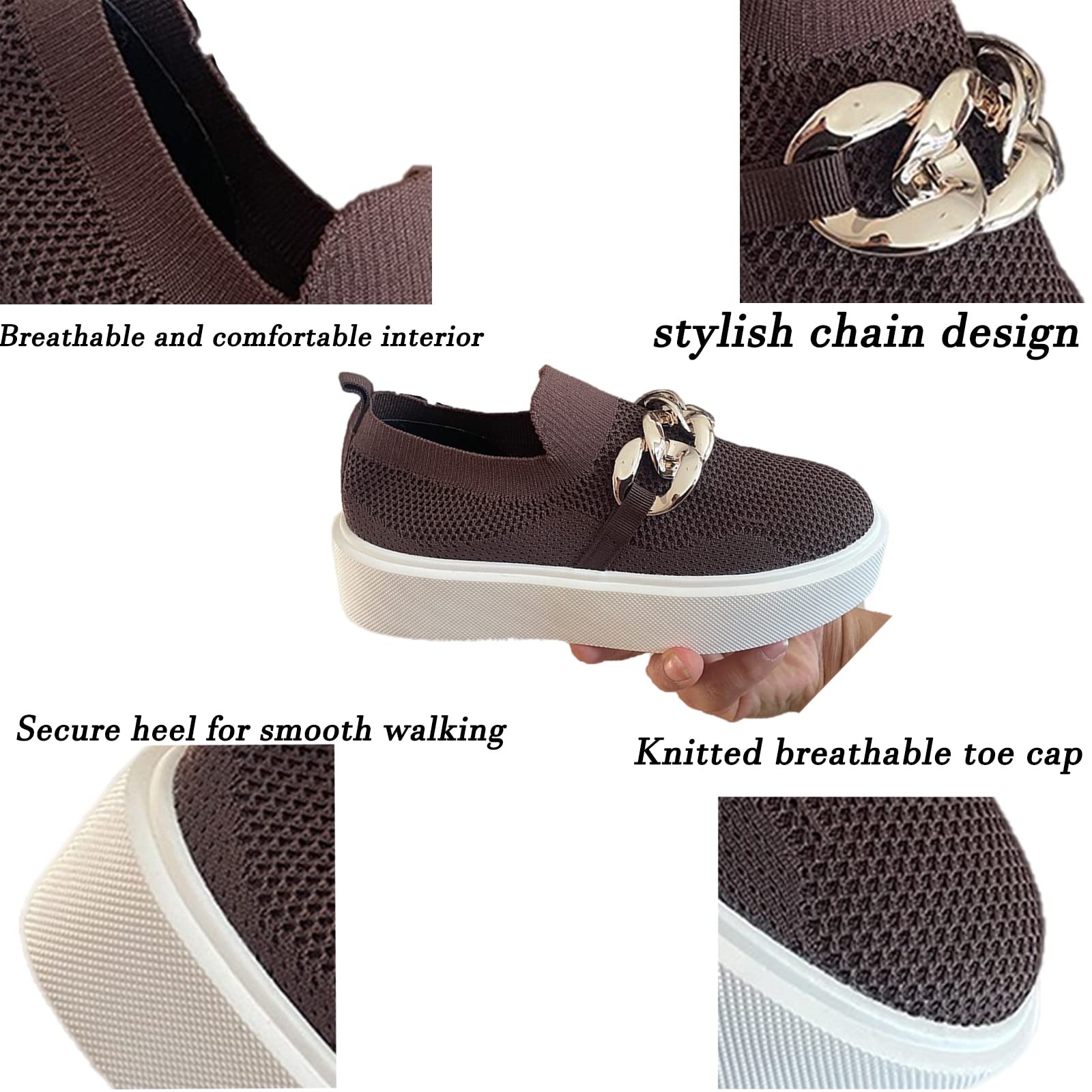 Women's Low Top Metal Chain Slip-On Sneakers - Round Toe Fashion Flat Walking Shoes with Platform for Casual Outings & Daily Wear