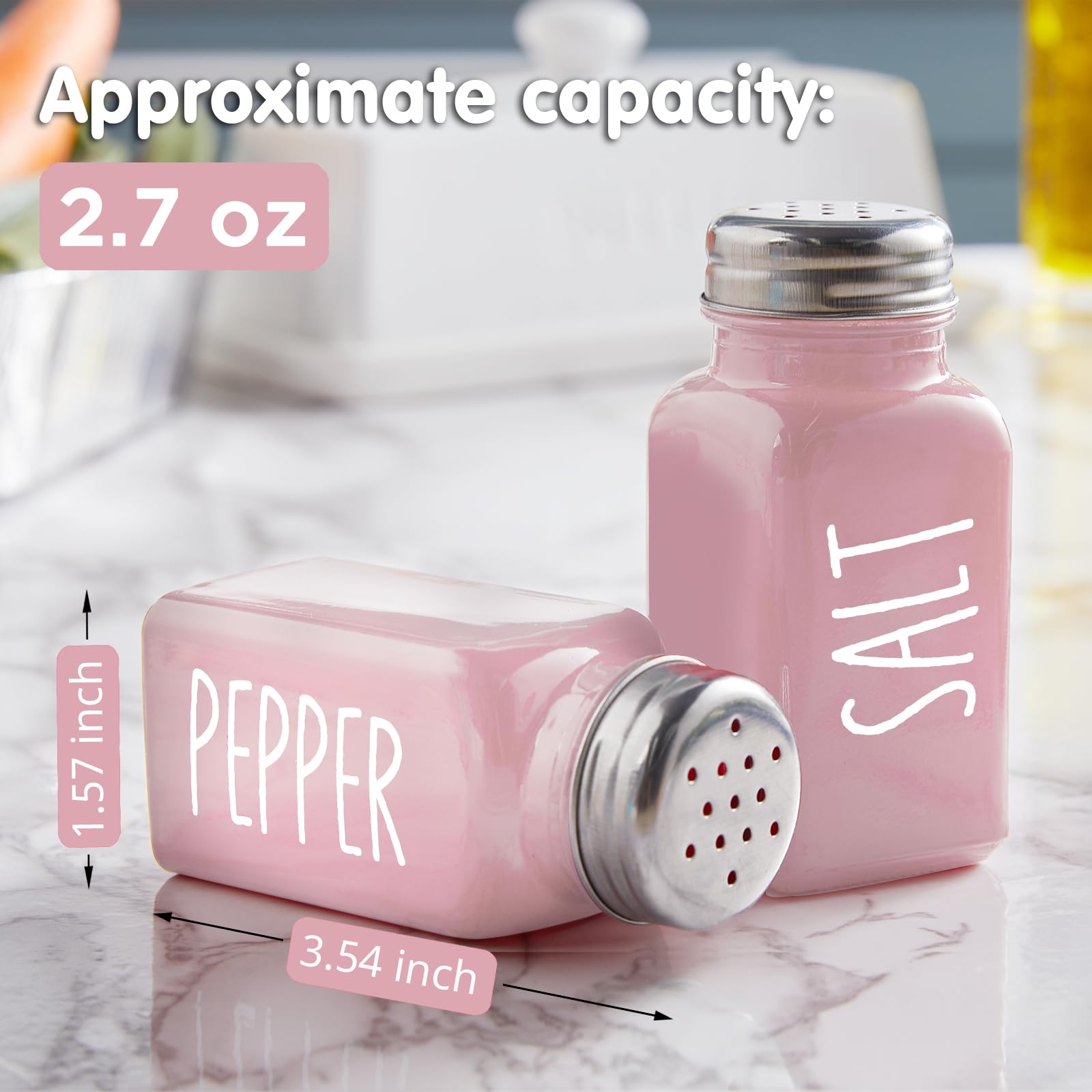 Pink Himalayan Salt and Pepper Shakers Set - Elegant Glass Kitchen Decor for Dining Table, RV Camping & BBQ Accessories - Perfect for Home, Travel and Outdoor Cooking