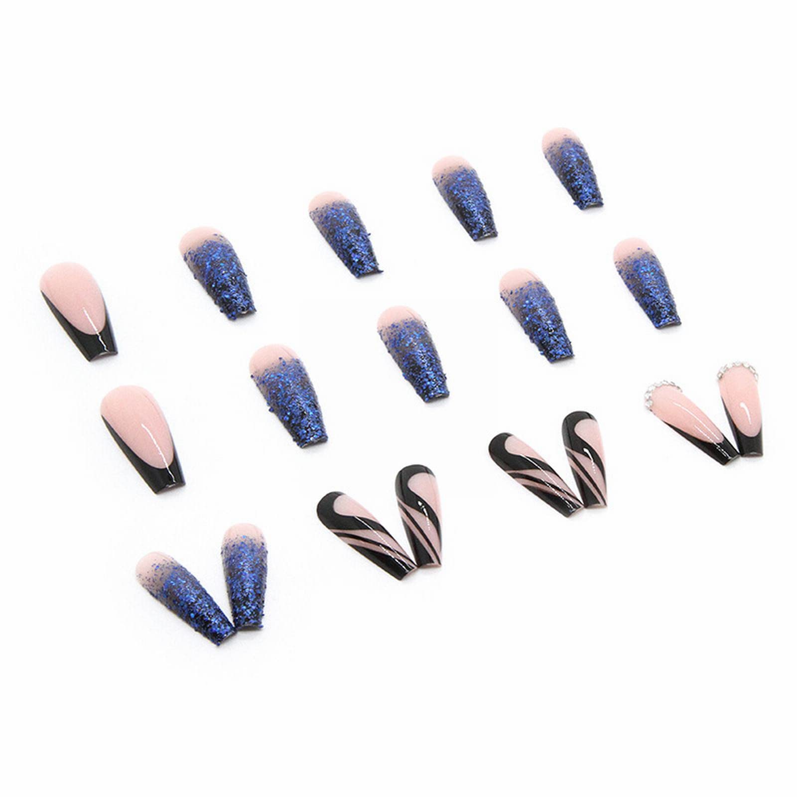 Blue Galaxy Press-On Fake Nails Kit - 24pcs Acrylic Nail Tips with 2ml Nail Glue - French Manicure Set for Women & Girls - Perfect for Parties, Weddings, and Everyday Wear (Size A, One Size)