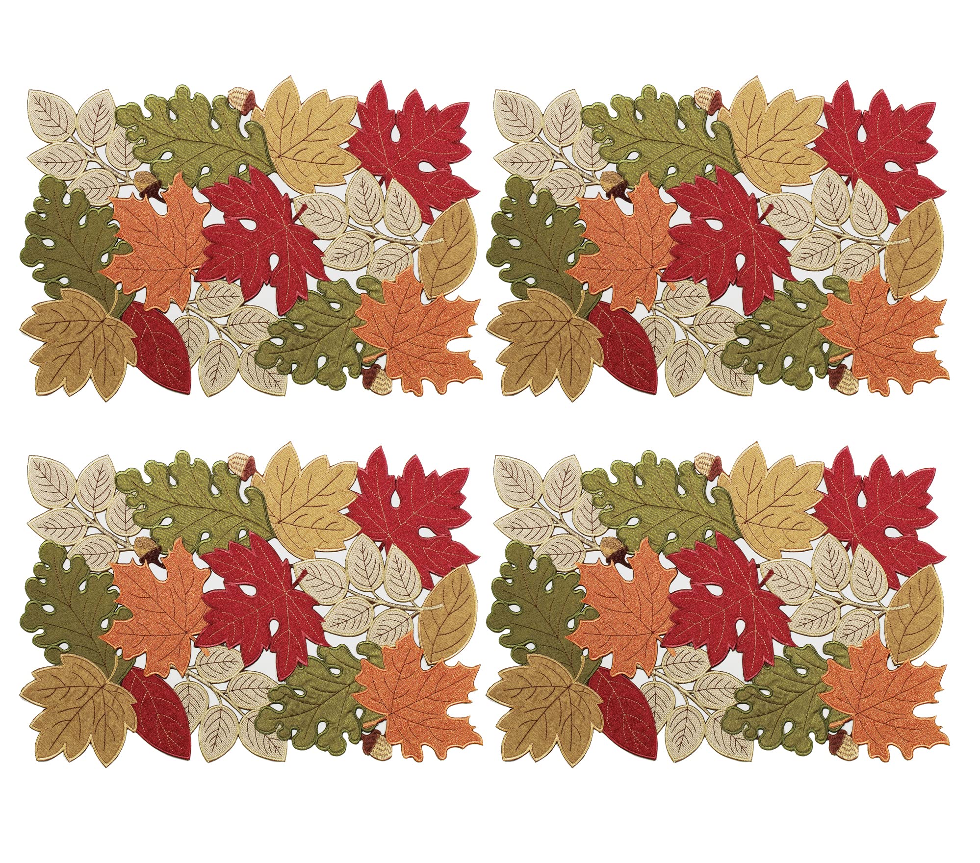 KEVA Fall Placemats Set of 4 - 13x19 Inch Autumn Table Mats with Maple Leaf Embroidery | Thanksgiving & Harvest Decor for Dining Table | Perfect for Seasonal Home Kitchen Decor & Holiday Gatherings