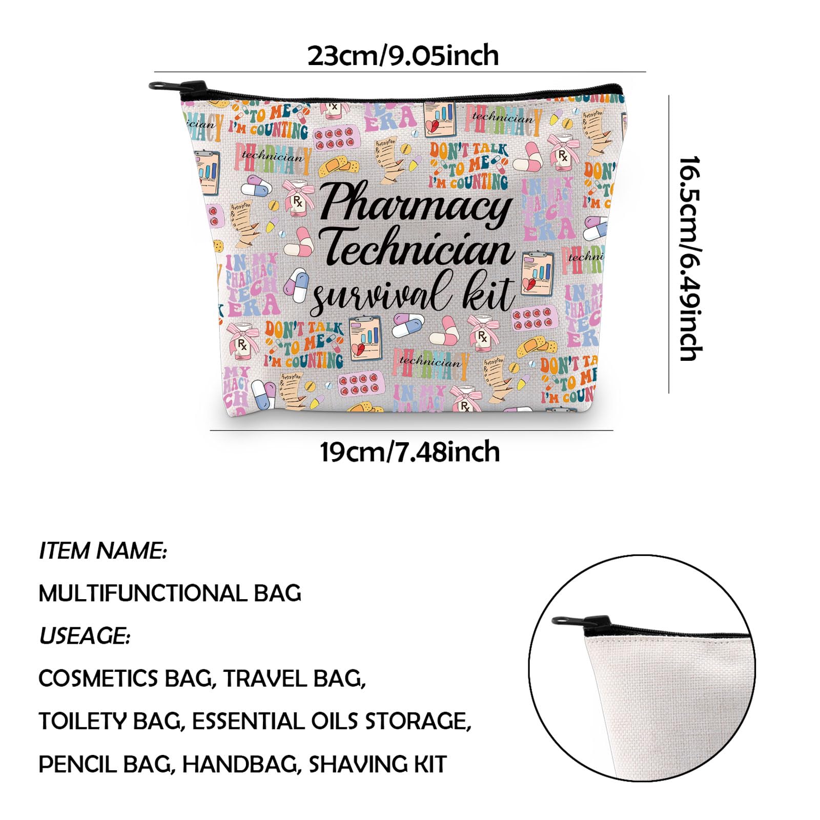 Funny Pharmacy Technician Survival Kit - Zipper Pouch & Makeup Bag Gift for Pharmacists & RX Techs | Perfect for Work, School & Medical Conferences (Pharmacy Era Design)