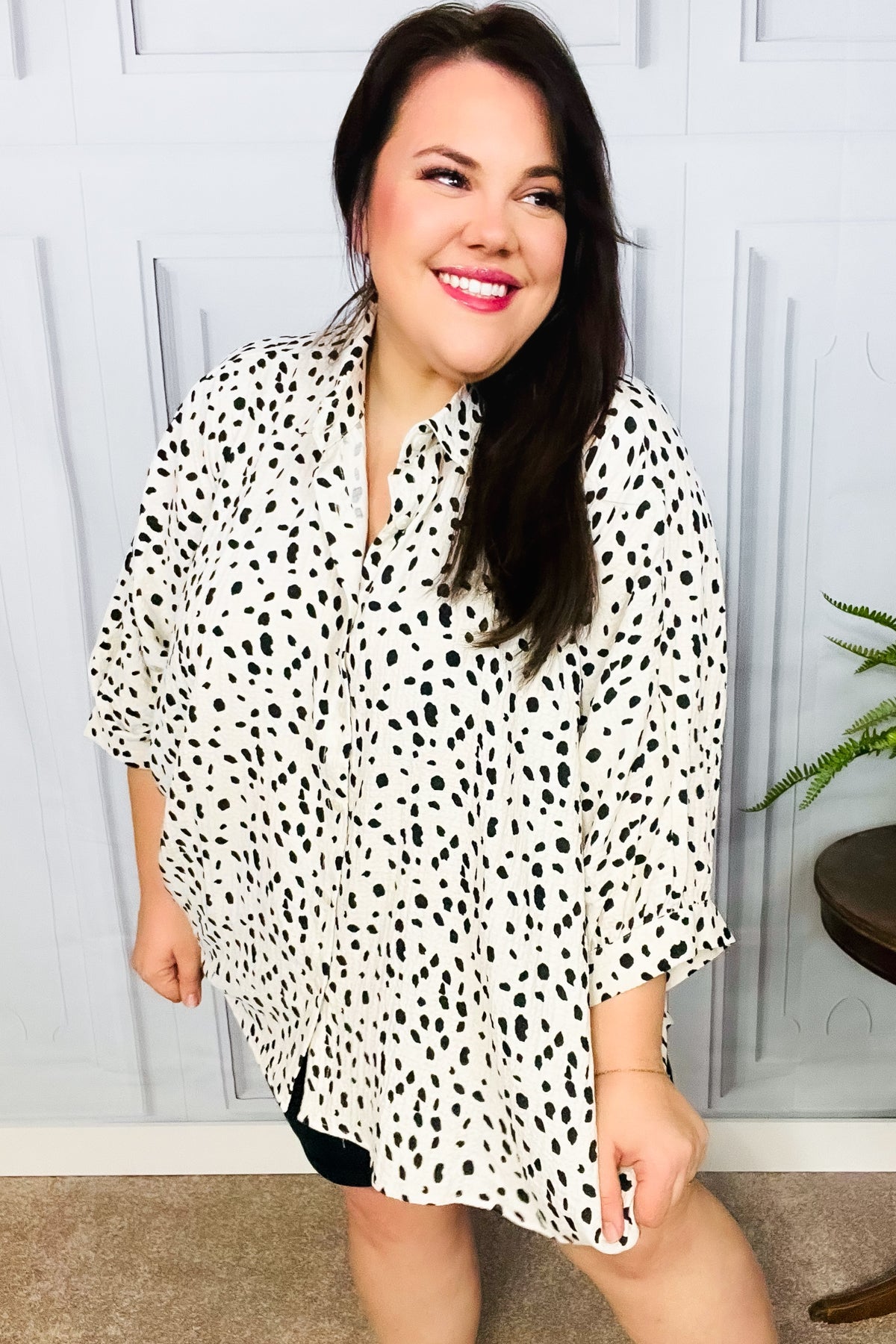 Stylish Ivory Leopard Print Button Down Oversized Blouse for Women | Trendy Casual Shirt for Everyday Wear, Office, and Night Out