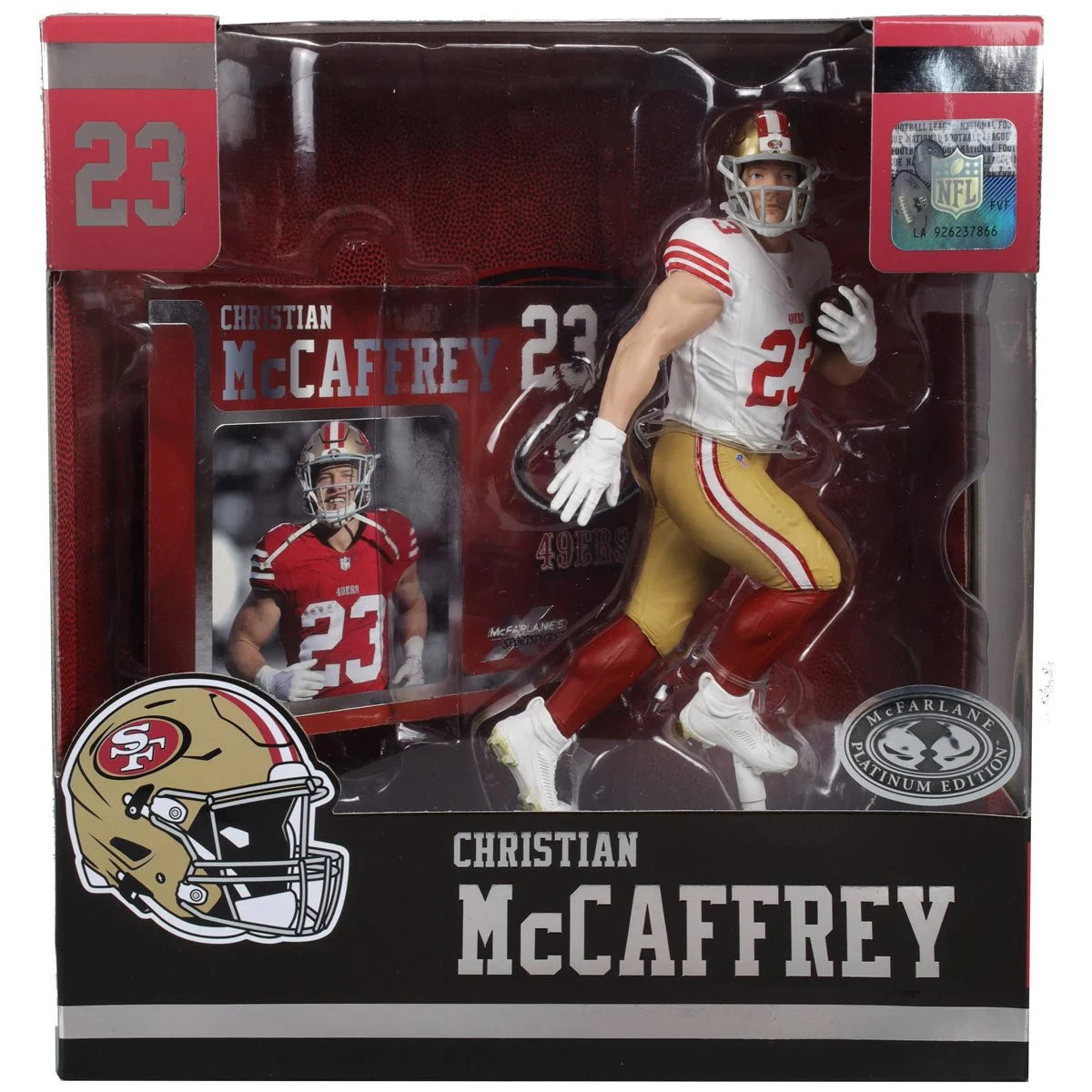 Christian McCaffrey San Francisco 49ers White Jersey NFL Action Figure - 2024 Platinum Chase Collectible SportsPicks for Football Fans & Memorabilia Collectors - Perfect for Display, Gifts, and Game Room Decor