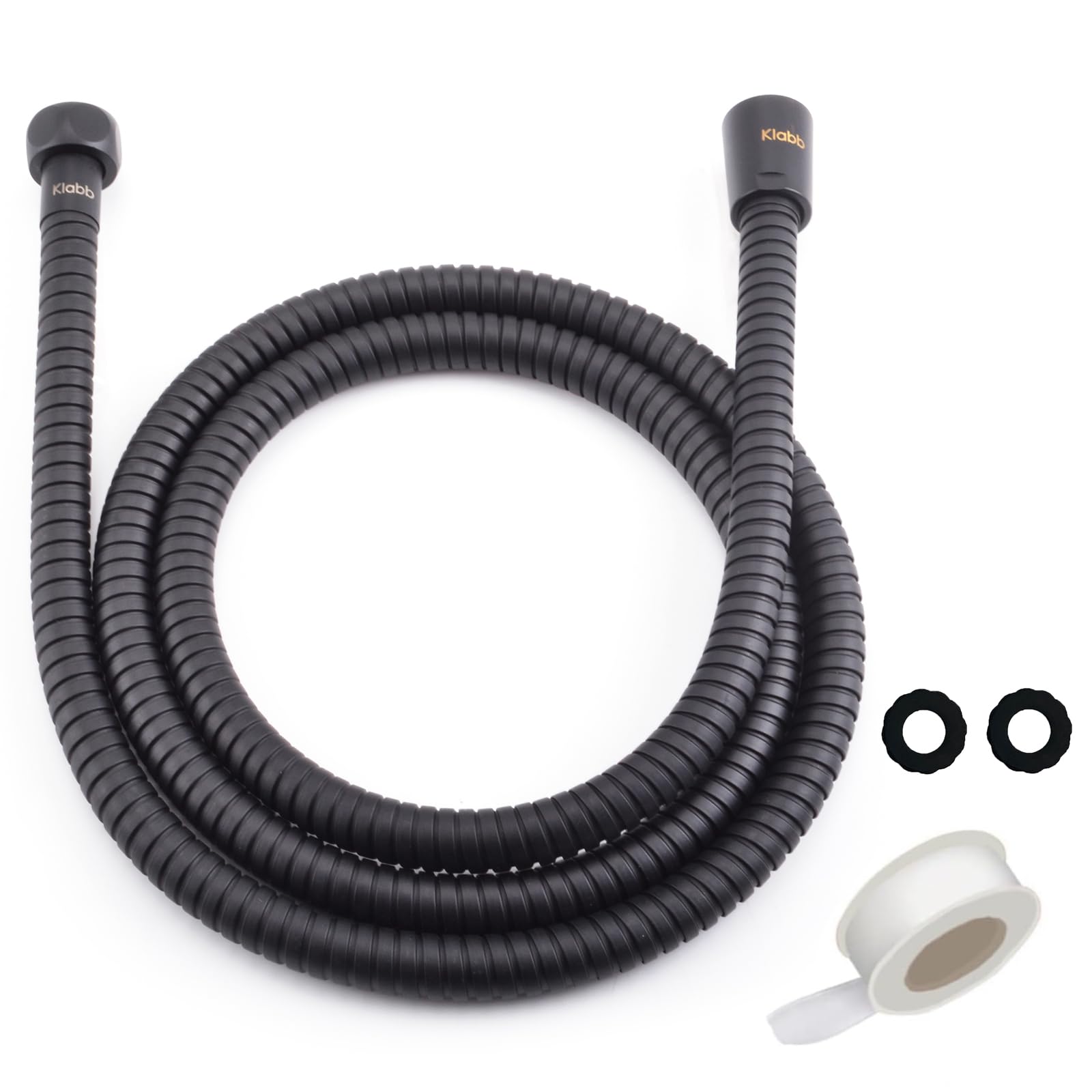 Klabb 59-Inch Stainless Steel Shower Hose with Brass Insert & Nut - Durable, Flexible Handheld Shower Replacement for Bathroom, RV, and Travel Use (Black)