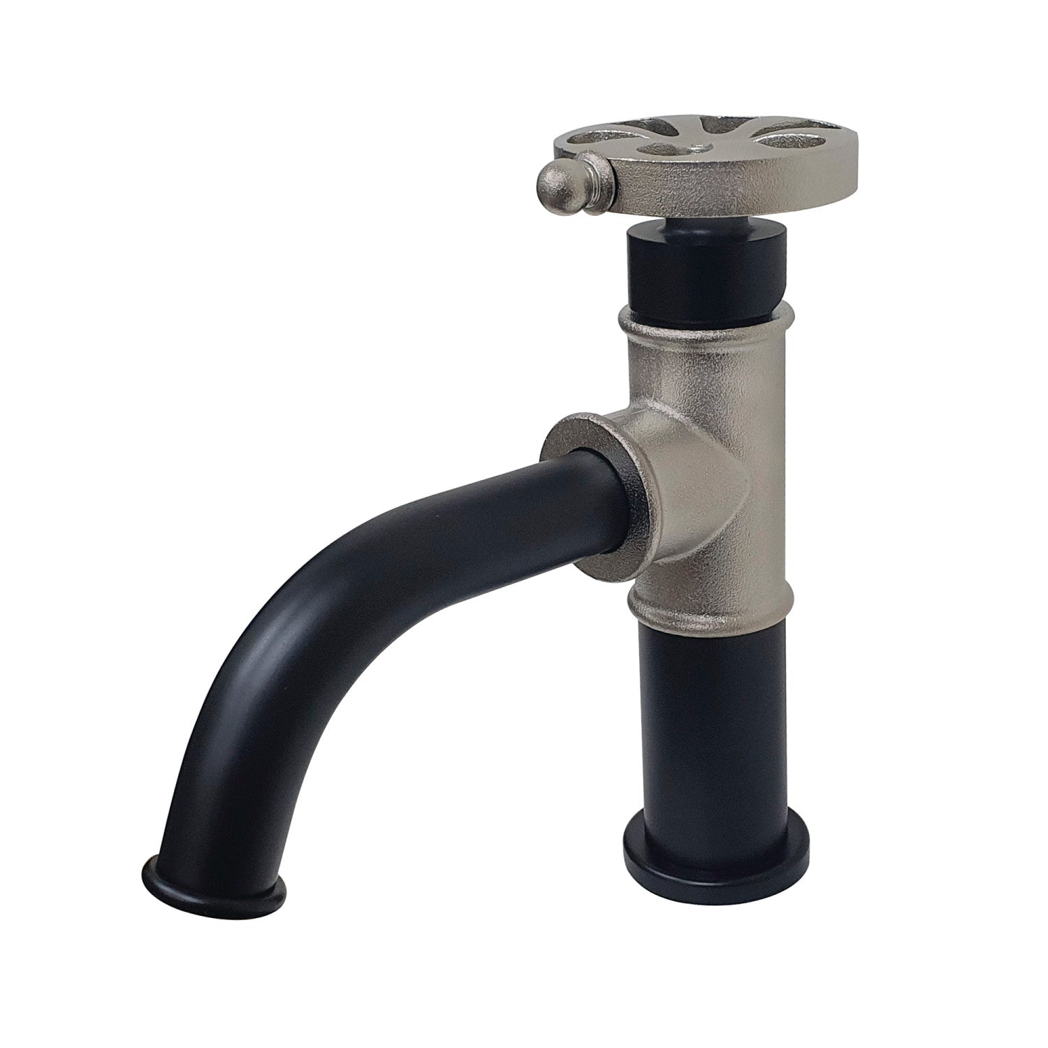 Belknap KS2828RX Single Handle 1-Hole Bathroom Sink Faucet with Push Pop-Up Drain - Matte Black/Brushed Nickel Finish for Modern Vanities & Powder Rooms