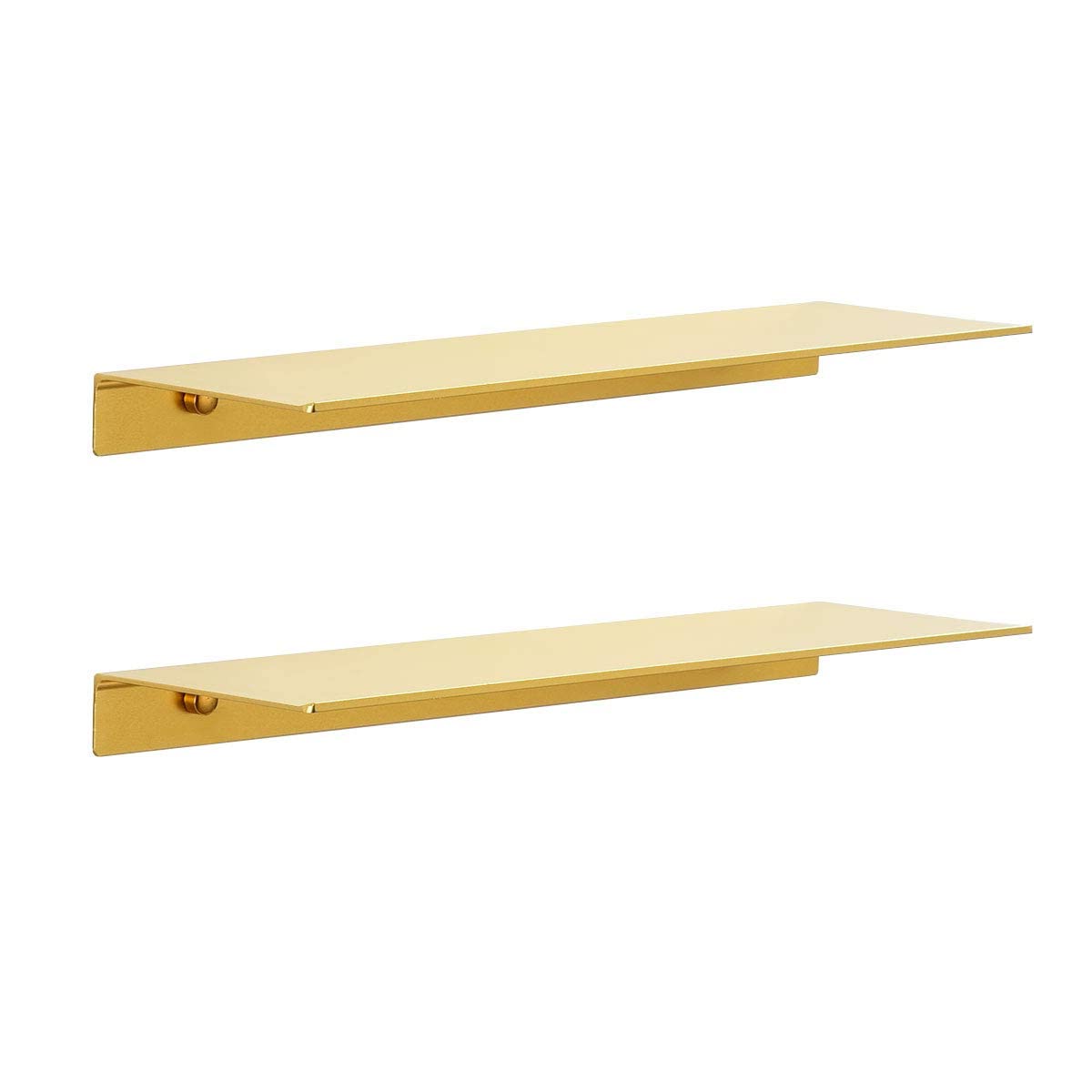 Modern Floating Shelf Wall Mounted - Heavy Duty 16 Inch Gold Shelves (2 Pack) for Living Room, Bedroom, Bathroom - Perfect for Home Decor, Storage & Displaying Photos, Plants & Books