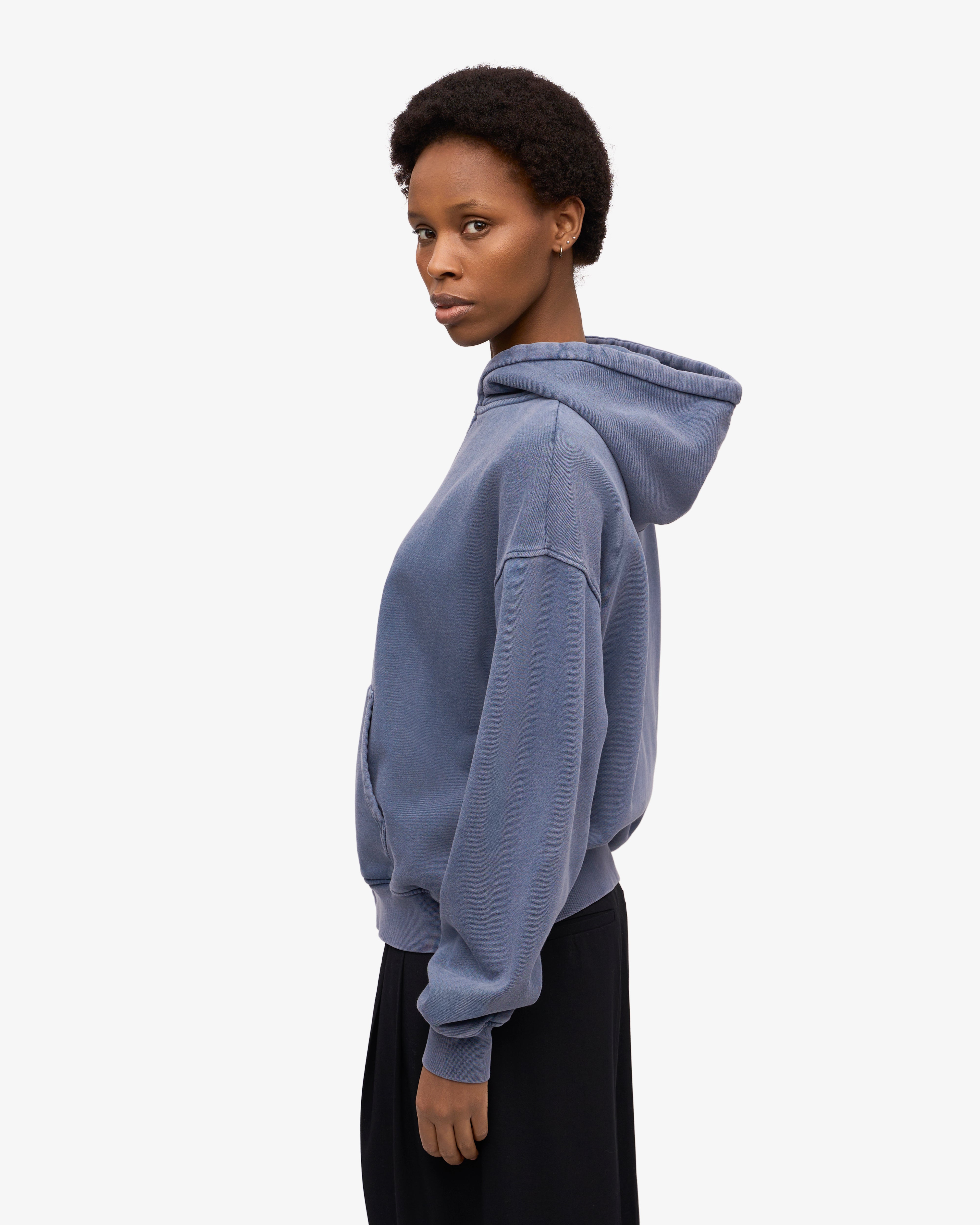 Organic Oversized Zip Hoodie for Women & Men - Soft Fleece Pullover with Pockets - Neptune Blue - Cozy Loungewear for Casual Wear & Outdoor Activities