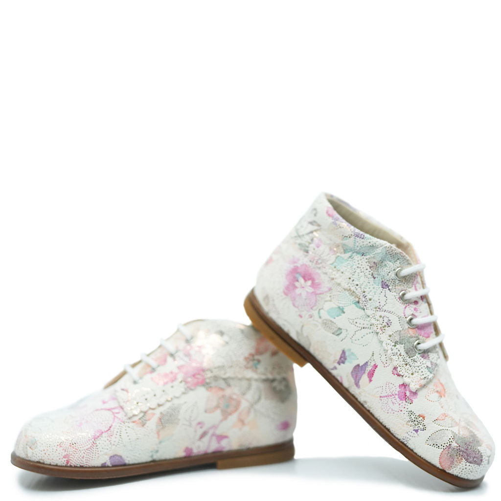 Beberlis Metallic Floral Scalloped Baby Booties - Soft & Stylish First Walkers for Newborns & Infants | Perfect for Photo Shoots, Baby Showers & Special Occasions