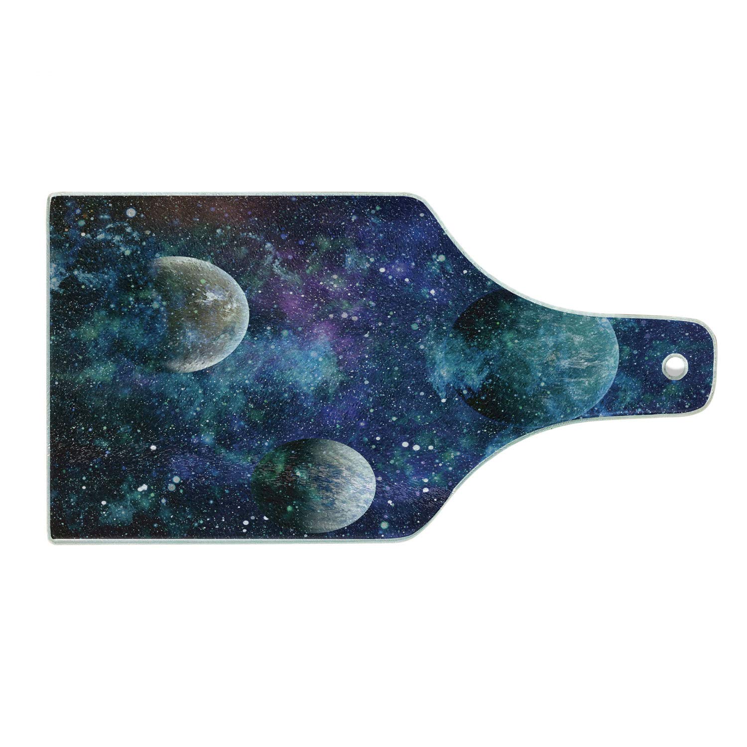 Ambesonne Astral Tempered Glass Cutting Board - Universe & Planets Design, Decorative Serving Board with Stars & Outer Space Print, Wine Bottle Shape, Multicolor - Perfect for Kitchen Prep, Charcuterie, and Wine & Cheese Parties