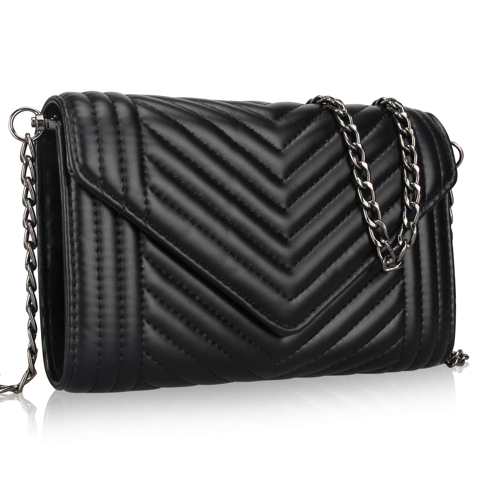 Stylish Black Leather Quilted Crossbody Bag for Women - Fashionable Chain Shoulder Purse with Phone Wallet Strap (Fits iPhone) - Perfect for Work, Travel & Everyday Use