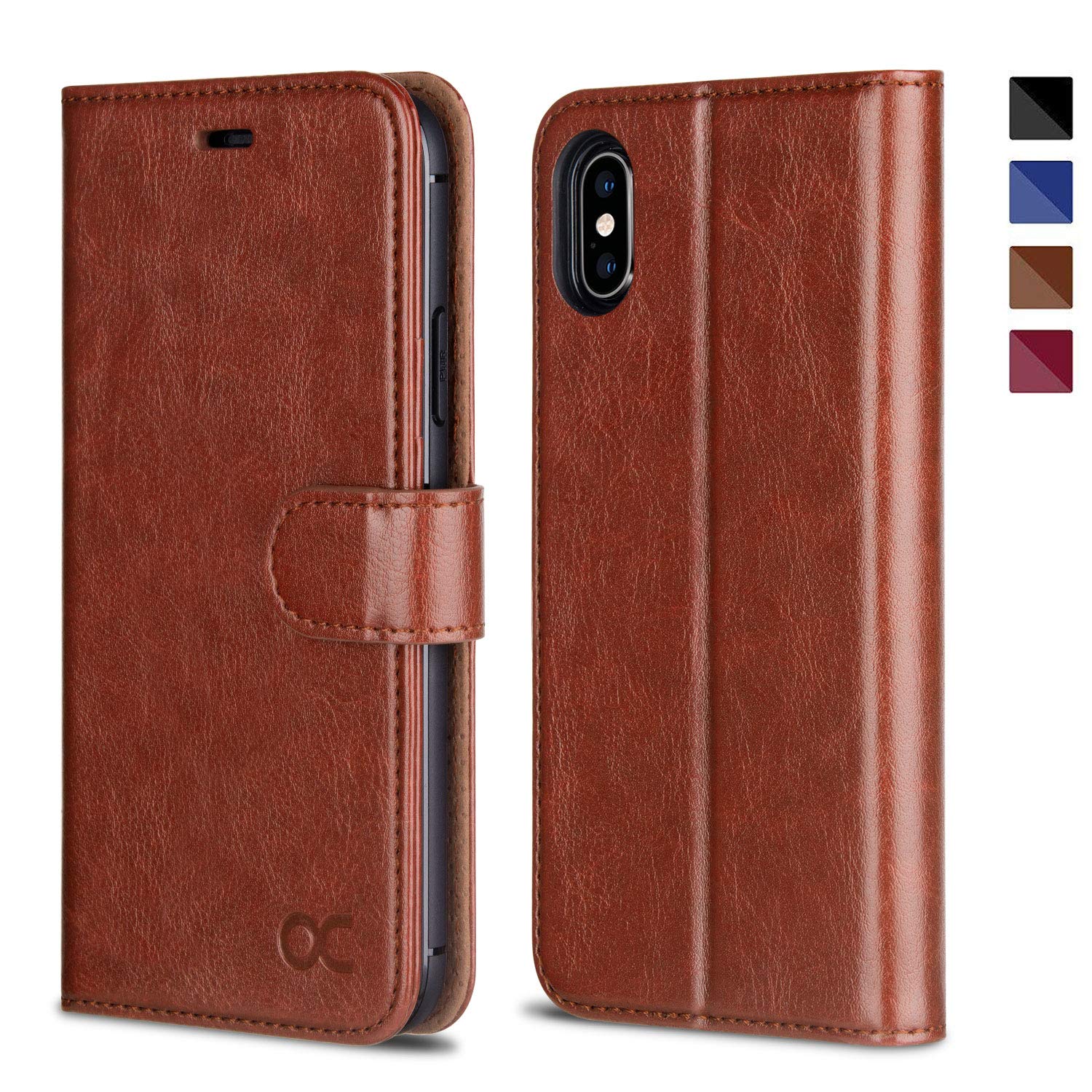 Premium Leather Wallet Case for iPhone X/10 with Wireless Charging, Card Slots & Kickstand - Stylish Flip Cover for Everyday Use (Blue) | Perfect for Work, Travel & Hands-Free Viewing