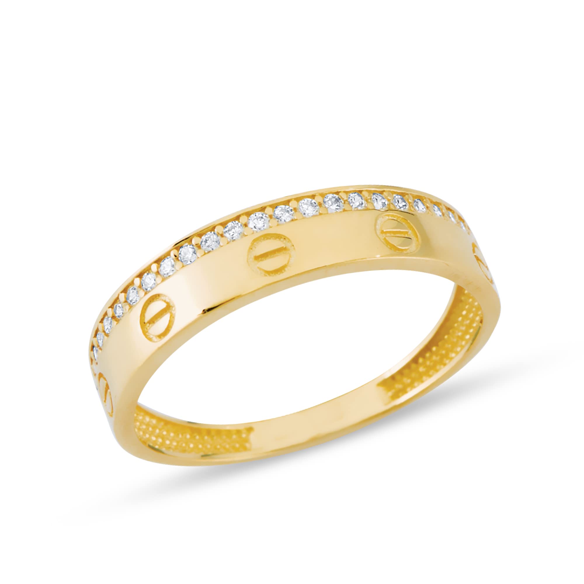 14K Solid Gold Dainty Love Ring with Channel-Set Round Cubic Zirconia - Wedding, Anniversary Stackable Rings for Women - Yellow, White & Rose Gold Options - Boho Vintage Fine Jewelry Gift for Her (Size 4.5-12) | Perfect for Bridal Shower, Valentine's Day & Everyday Elegant Wear