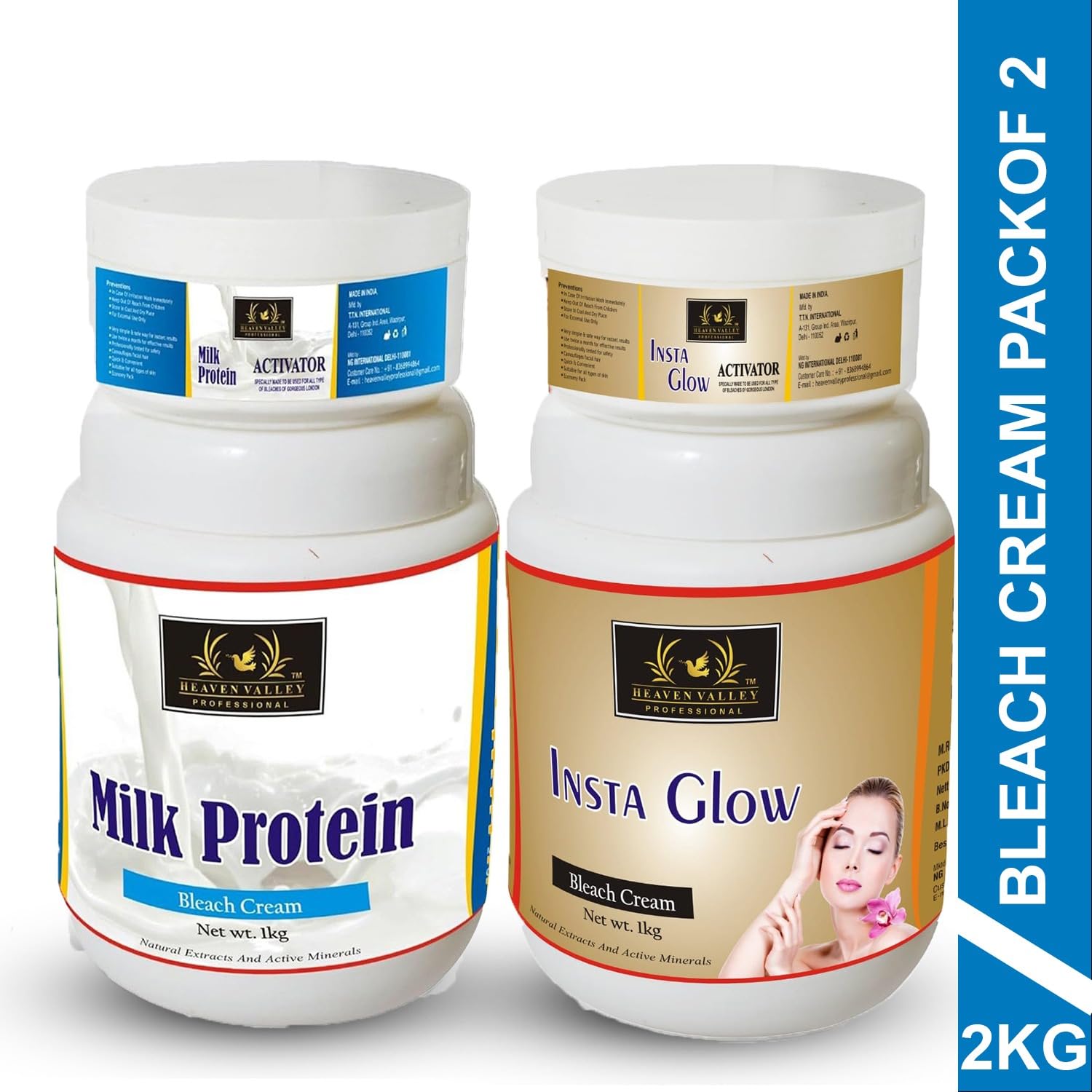 Heaven Valley Milk Protein Bleach Cream 1 Kg & Insta Glow Bleach Cream 1 Kg - Natural Extracts & Active Minerals for Skin Brightening | Professional Salon & At-Home Skin Care Treatment