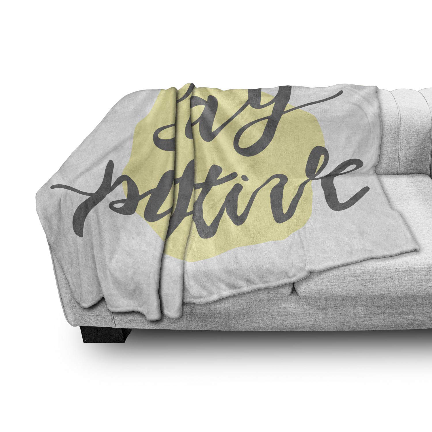 Ambesonne Positive Energy Throw Blanket - Soft Flannel Fleece with Inspirational Cursive Lettering on Pastel Circular Design, 60
