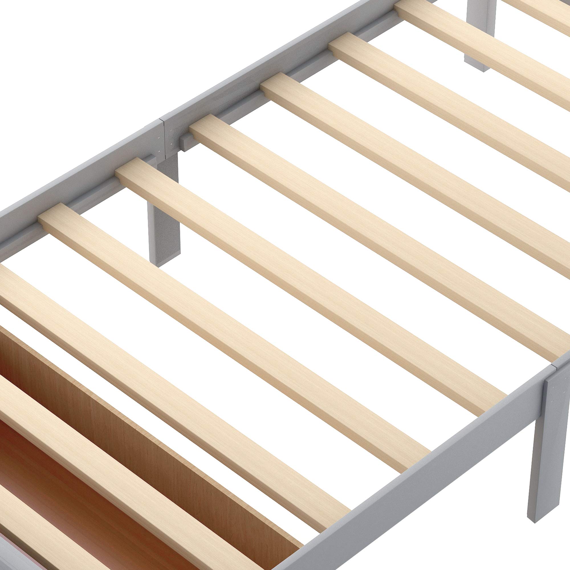 Knocbel Twin Bed Frame with Headboard & Under-Bed Storage Drawer - Solid Wood Platform Bed with 10-Slat Support System (300lbs Capacity, Gray) - Perfect for Small Bedrooms, Guest Rooms & Kids' Rooms