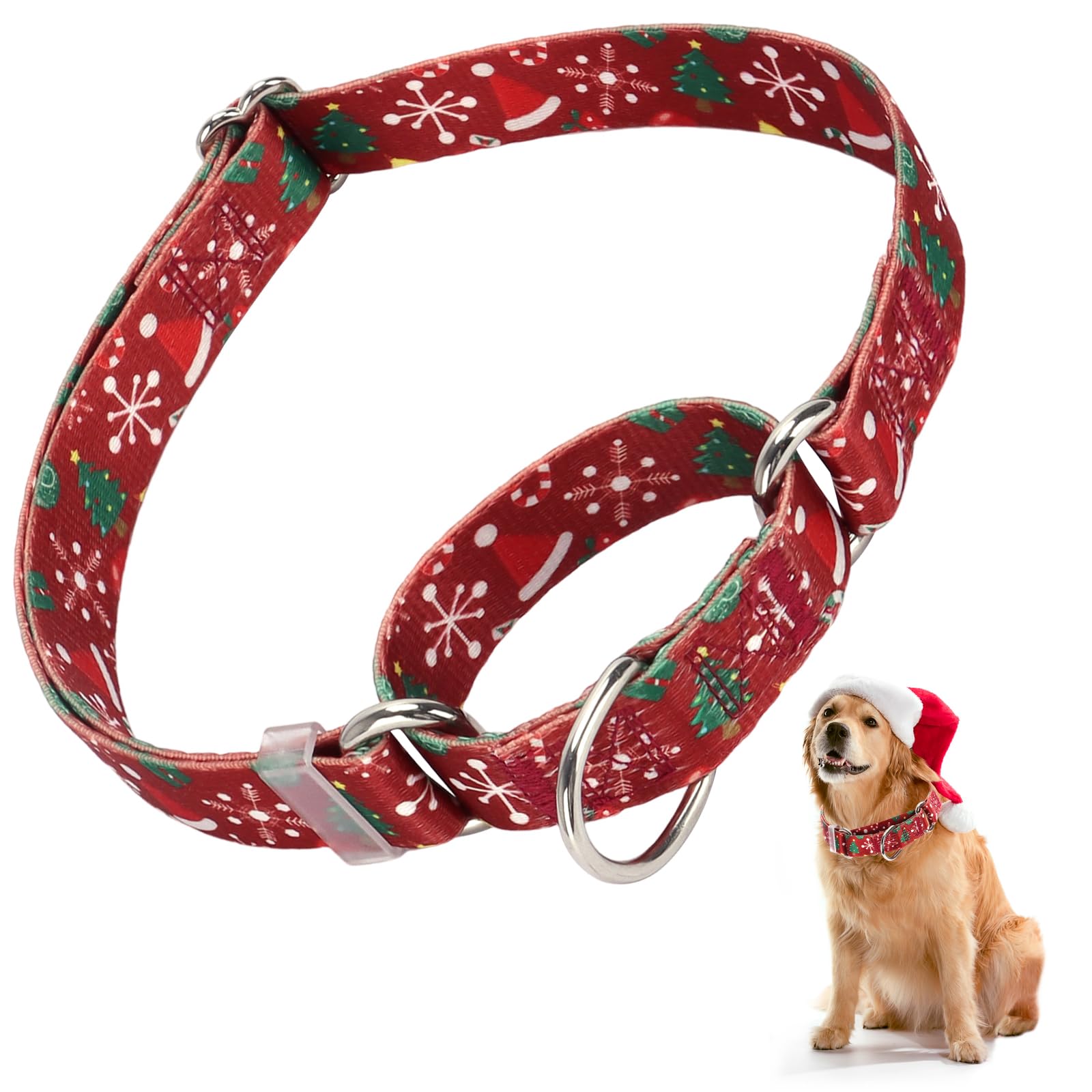 Christmas Dog Collar with Red Christmas Trees - Adjustable Nylon Martingale Collar for Small Medium Large Dogs | No-Slip Premium Pet Collar for Holiday Walks & Festive Outings