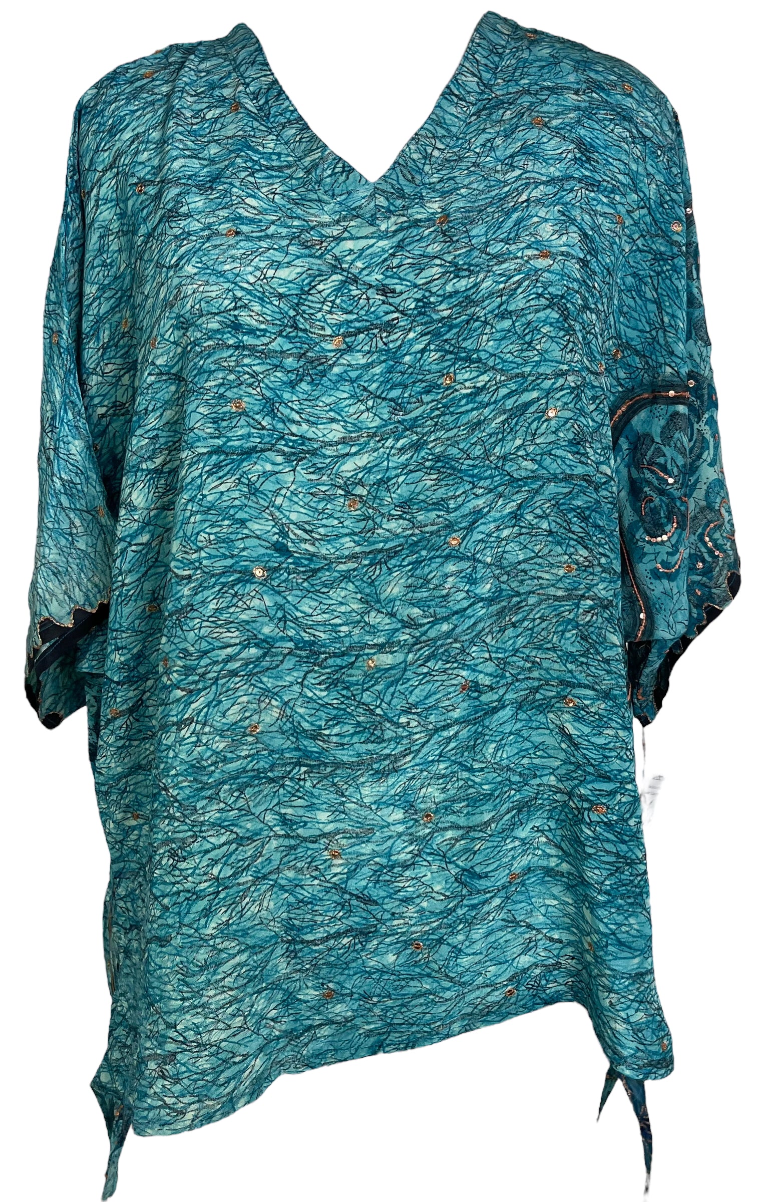 PRC6565 Women's Pure Silk Long Tunic with Side Ties - Elegant Flowy Blouse for Casual Wear, Office Outfits & Special Occasions