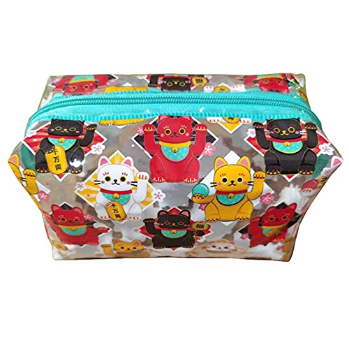Puckator Maneki Neko Lucky Cat Clear PVC Travel Toiletry Bag - Waterproof Makeup Organizer for Women & Men - Cosmetic Wash Bag for Kids - Perfect for Vacation, Gym & Daily Essentials Storage