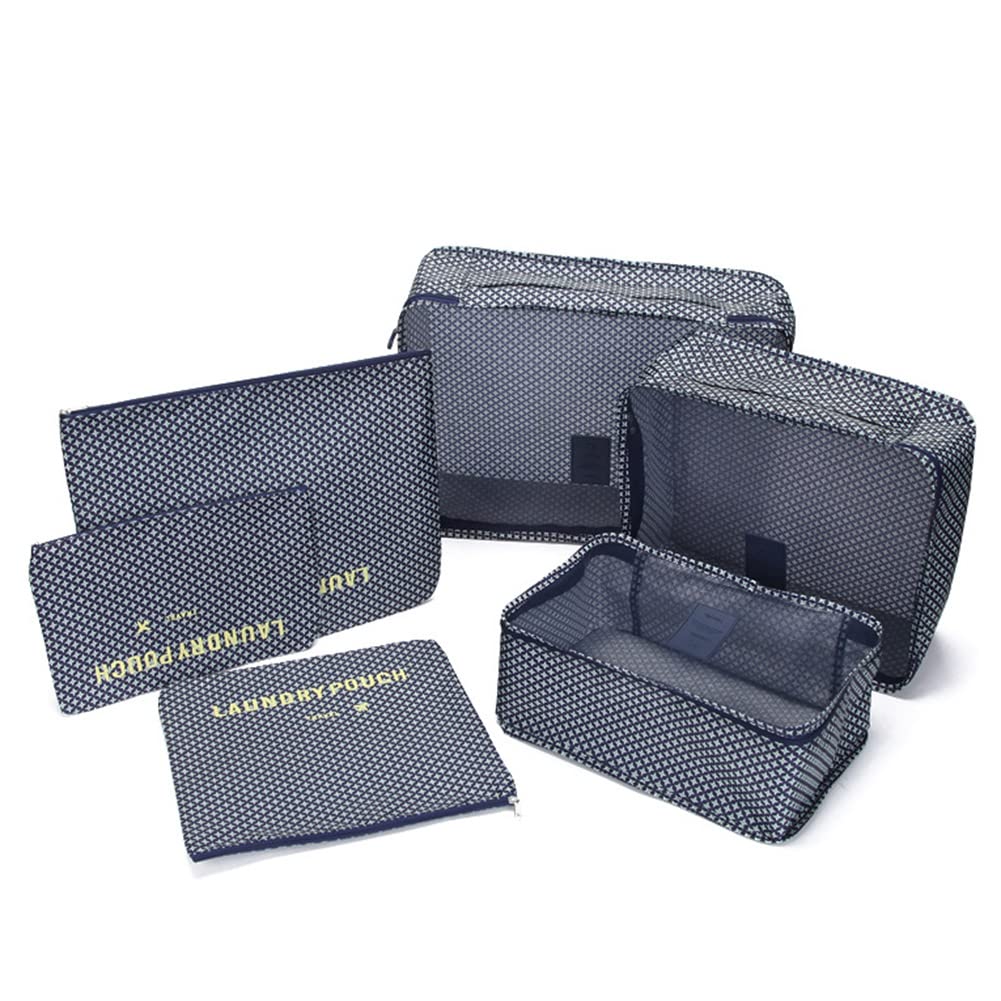 Rojeam 6-Piece Packing Cubes Set - Travel Luggage Organizers for Suitcases with Blue Stars Pattern | Perfect for Carry-On Bags, Business Trips & Vacation Packing