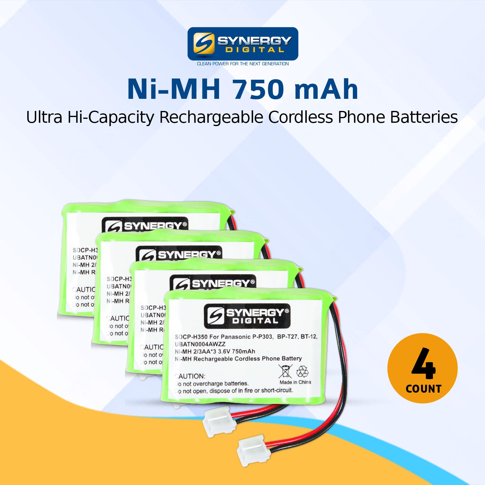 Synergy Digital Cordless Phone Batteries - 4-Pack Ni-MH 3.6V 750mAh Replacement Batteries for AT&T E1813 Cordless Phone | Long-Lasting Hi-Capacity Power | Perfect for Home & Office Communication