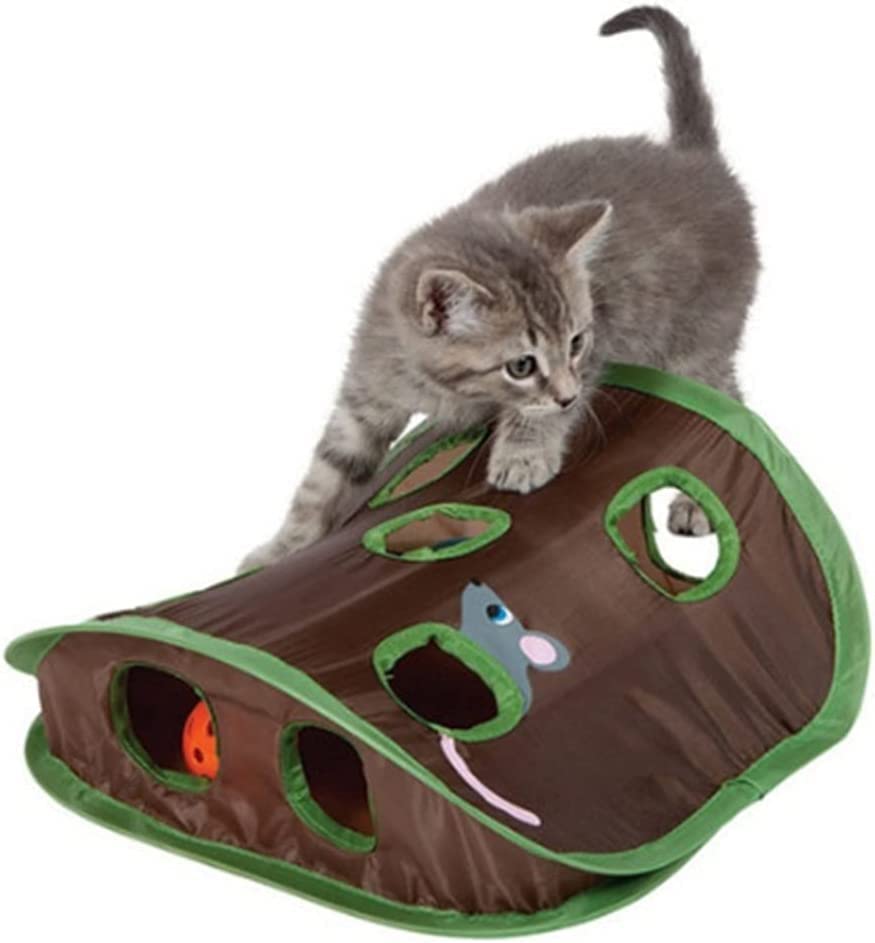 QINAIDI Interactive Cat Toy - Foldable Bell Tent with 9-Hole Tunnel & Mouse Hunt Game for Kittens | Stimulating Play, Exercise & Intelligence Development | Perfect for Indoor Cats, Playtime & Pet Enrichment