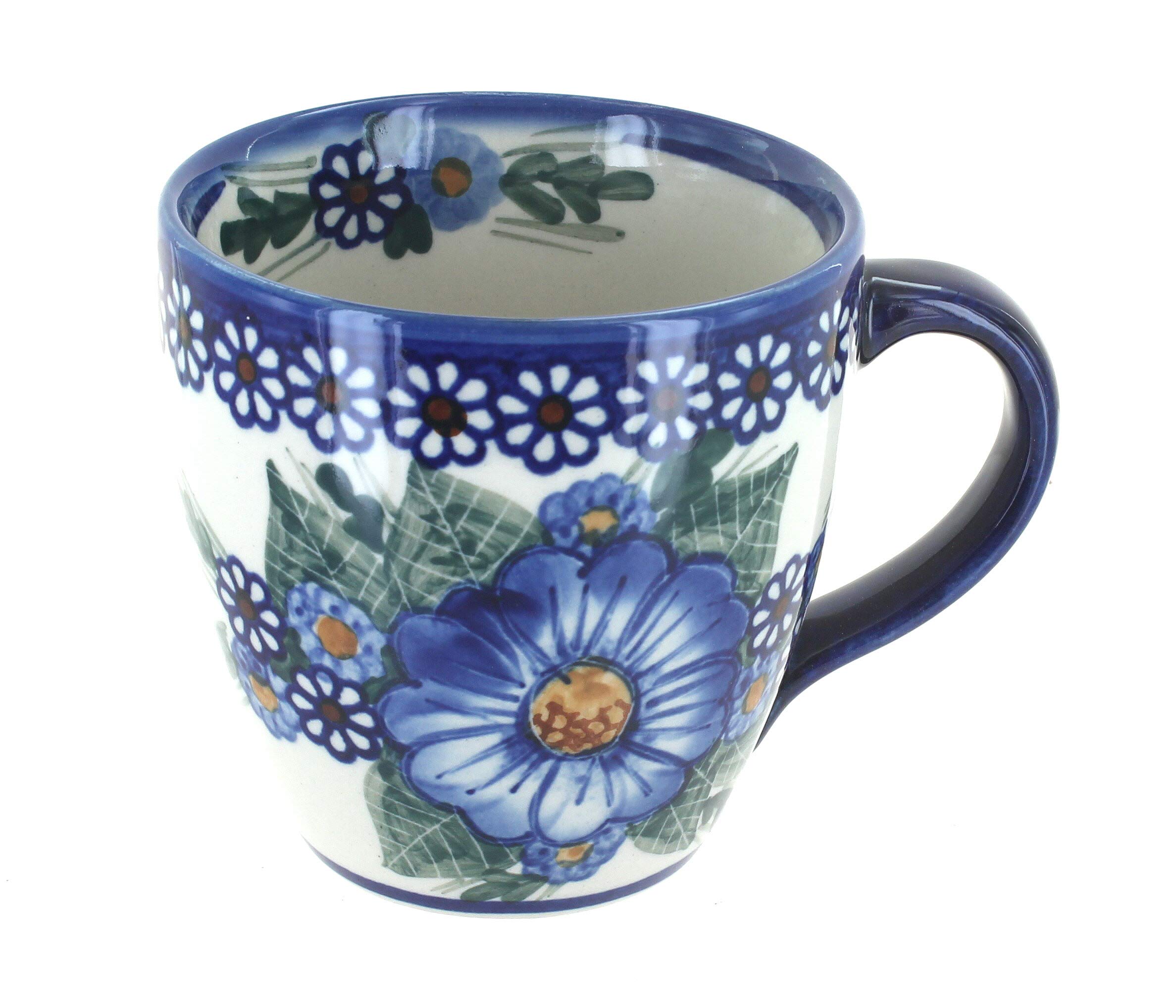 Handmade Blue Rose Polish Pottery Clementine Mug - Traditional Ceramic Coffee Cup for Tea, Hot Chocolate & Home Decor - Perfect Gift for Tea Lovers & Collectors