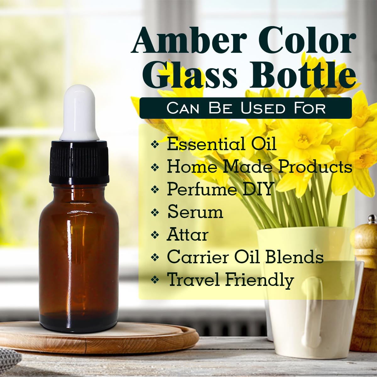 NSB Herbals 15ml Amber Round Empty Glass Bottle with Glass Dropper, Black Ring & White Silicone Teat - Leak Proof, Refillable for Essential Oils, DIY Perfumes, Aromatherapy (Pack of 3) - Perfect for Travel, Home Use & Gift Packaging