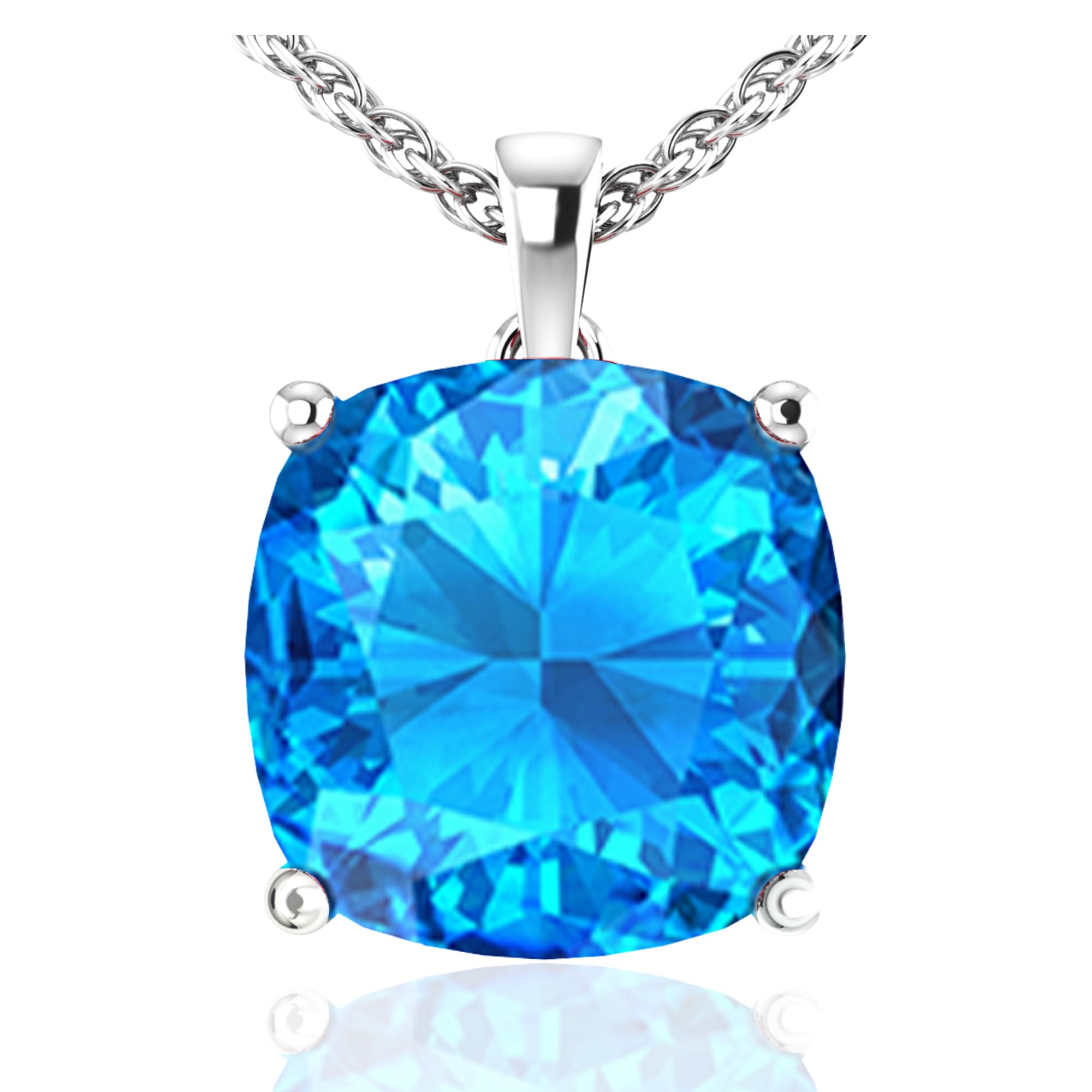 14K White & Yellow Gold Birthstone Pendant Necklace for Women - Sparkling Cushion Cut Gemstone with Sterling Silver Chain - Elegant Fine Jewelry Gift for Birthday, Anniversary & Special Occasions