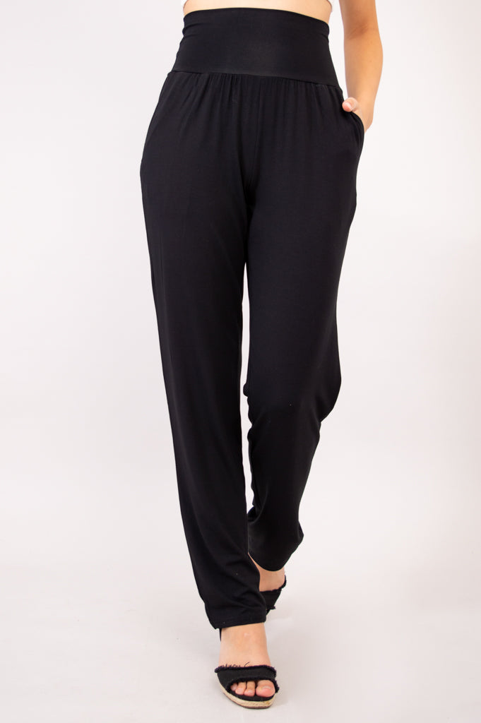 Clair High Waist Tall Pants for Women - Soft Bamboo Fabric, Black - Perfect for Office, Travel & Casual Wear